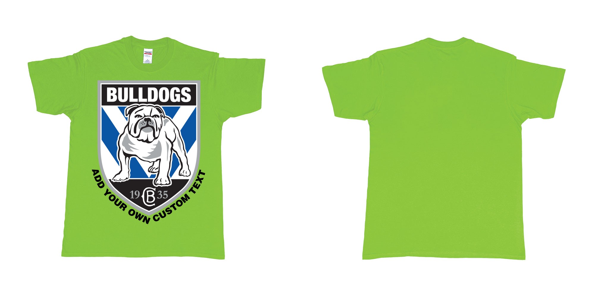 Custom tshirt design NRL canterbury bankstown bulldogs custom logo design print in fabric color lime choice your own text made in Bali by The Pirate Way