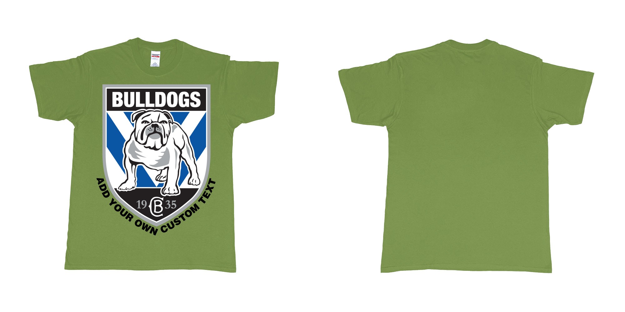 Custom tshirt design NRL canterbury bankstown bulldogs custom logo design print in fabric color military-green choice your own text made in Bali by The Pirate Way