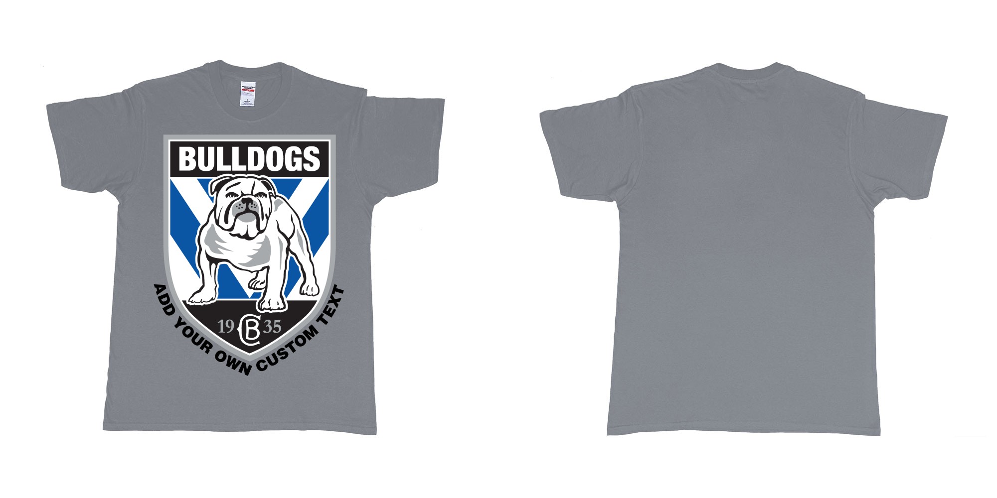Custom tshirt design NRL canterbury bankstown bulldogs custom logo design print in fabric color misty choice your own text made in Bali by The Pirate Way
