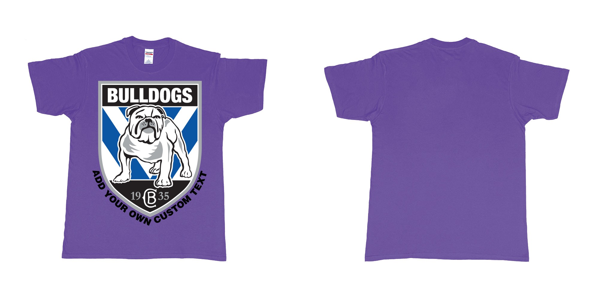 Custom tshirt design NRL canterbury bankstown bulldogs custom logo design print in fabric color purple choice your own text made in Bali by The Pirate Way