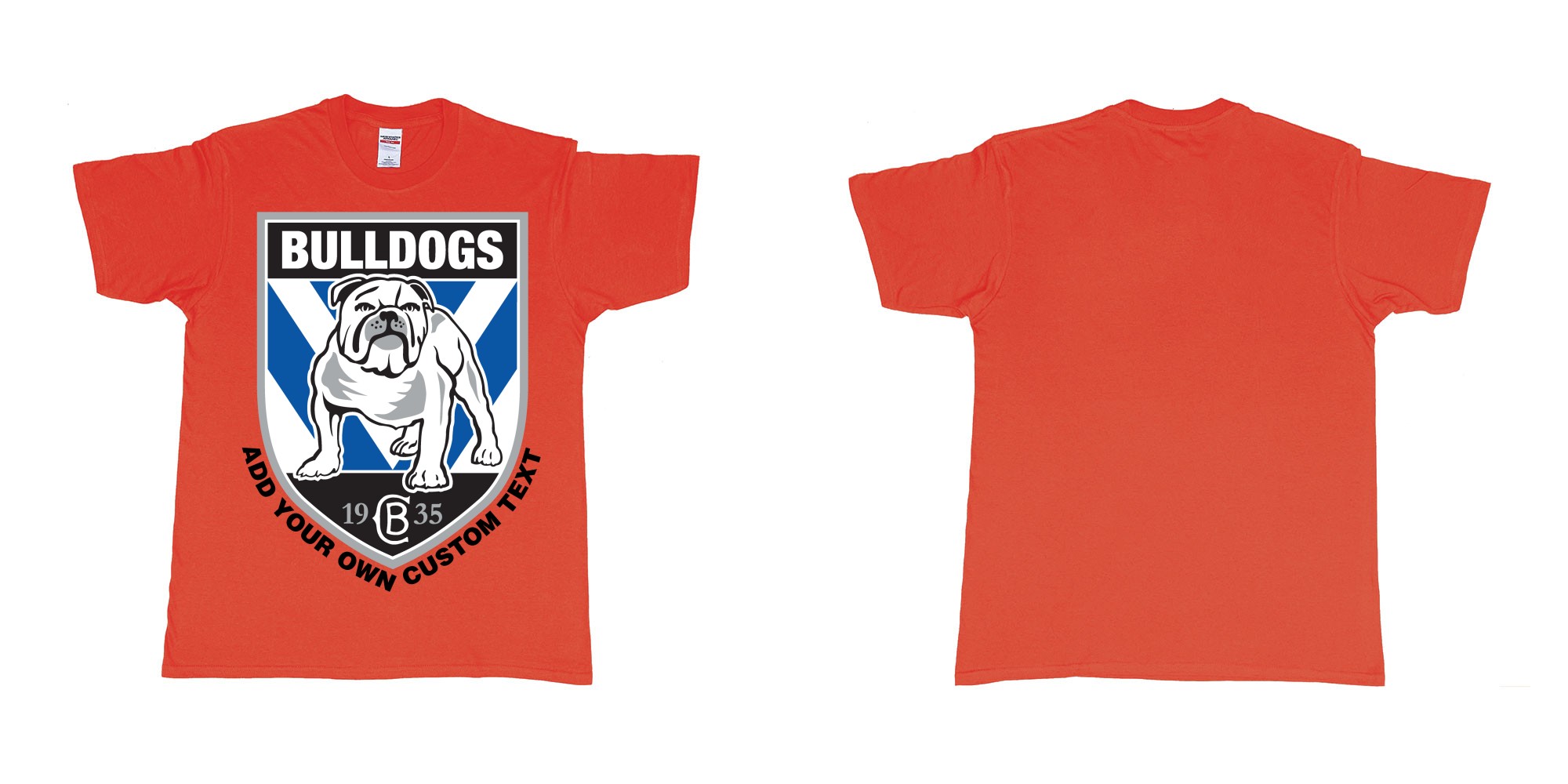 Custom tshirt design NRL canterbury bankstown bulldogs custom logo design print in fabric color red choice your own text made in Bali by The Pirate Way