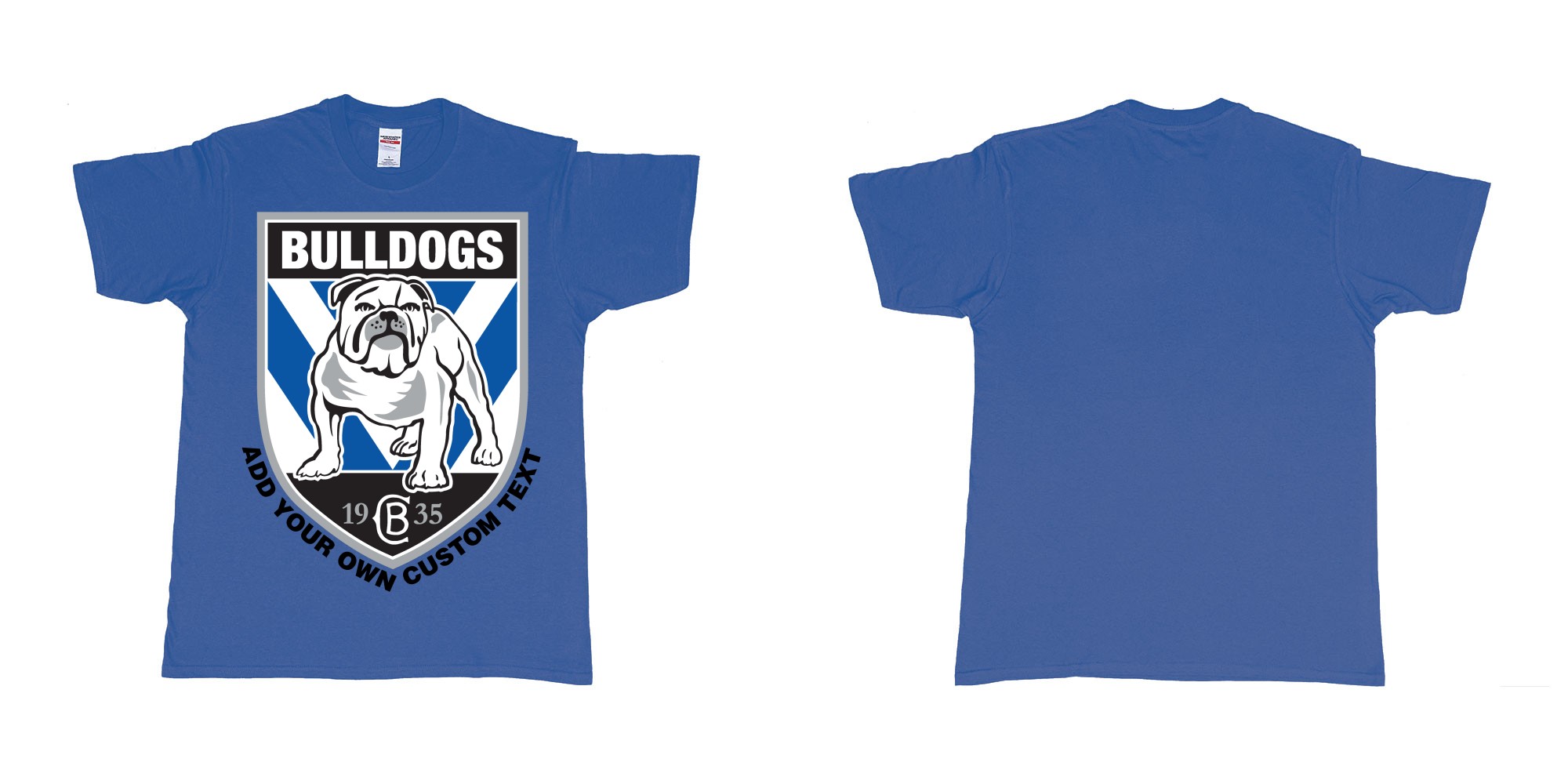 Custom tshirt design NRL canterbury bankstown bulldogs custom logo design print in fabric color royal-blue choice your own text made in Bali by The Pirate Way