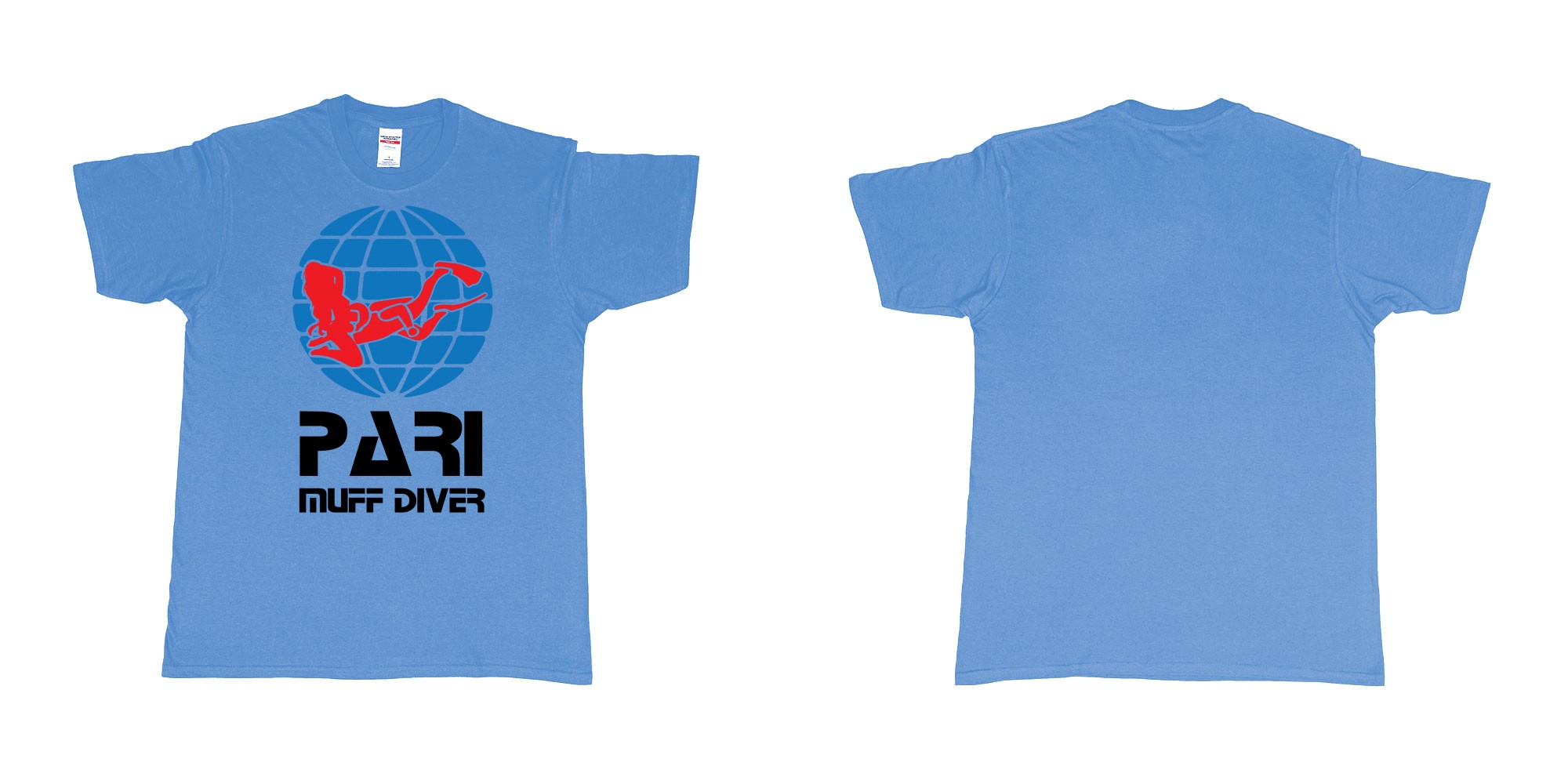 Custom tshirt design PADI muff diver scuba tshirt in fabric color carolina-blue choice your own text made in Bali by The Pirate Way