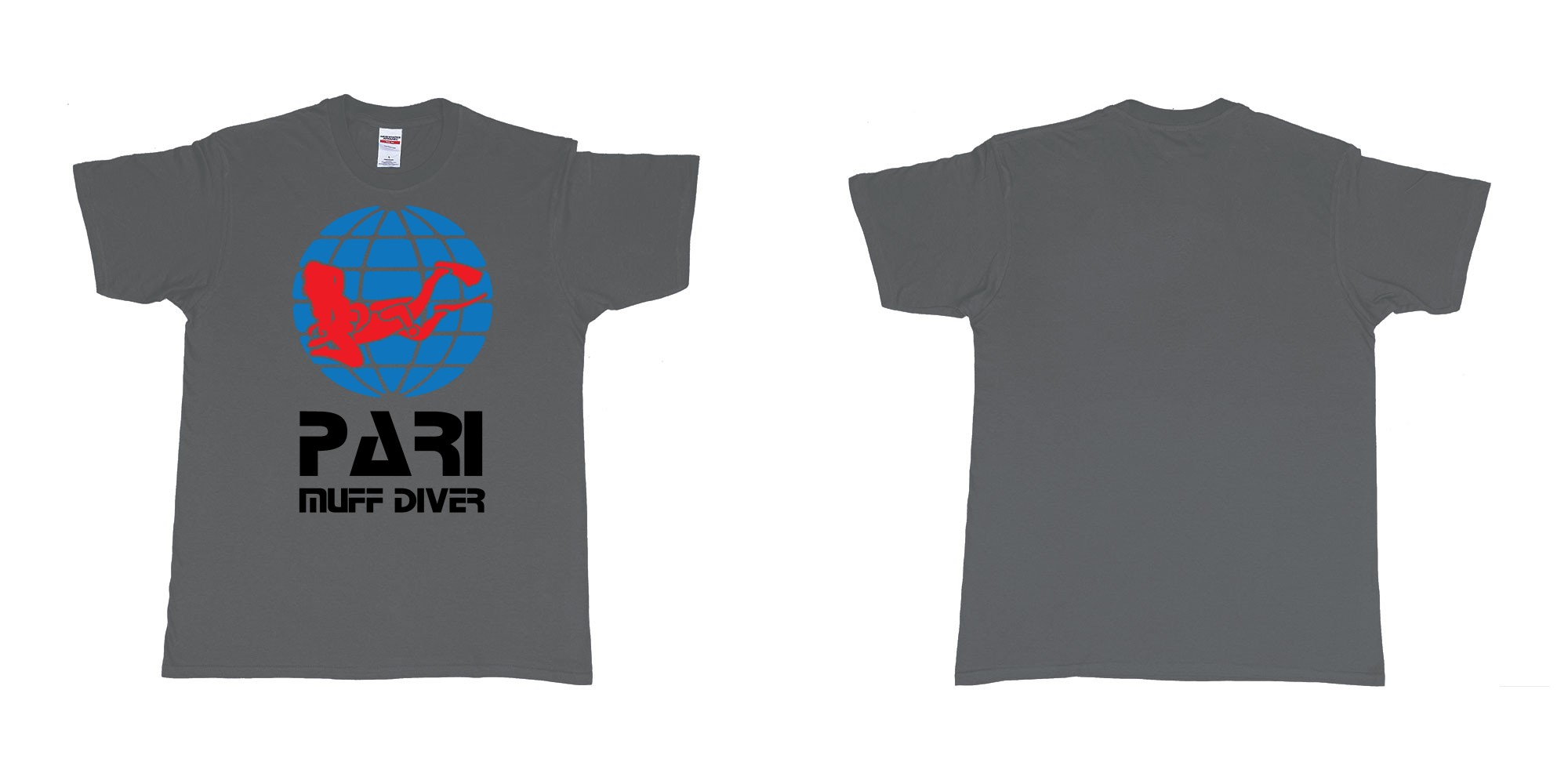 Custom tshirt design PADI muff diver scuba tshirt in fabric color charcoal choice your own text made in Bali by The Pirate Way