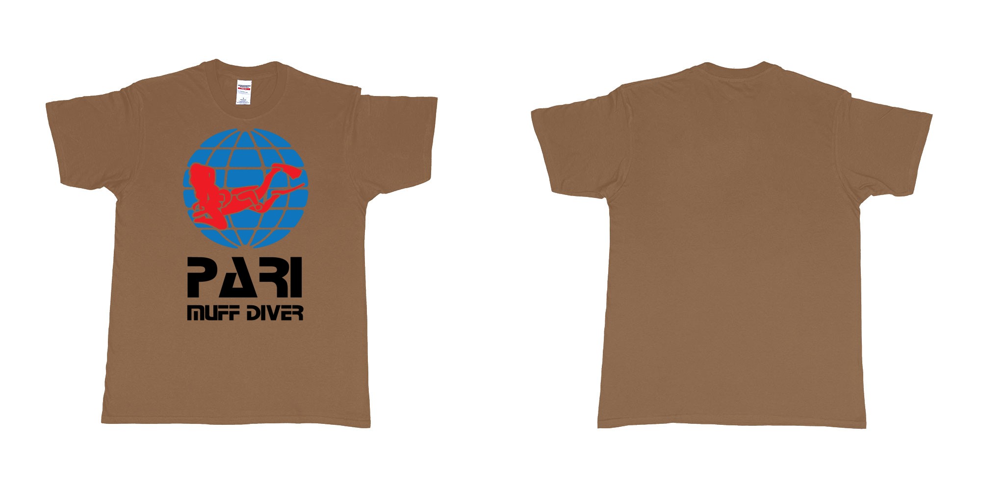 Custom tshirt design PADI muff diver scuba tshirt in fabric color chestnut choice your own text made in Bali by The Pirate Way
