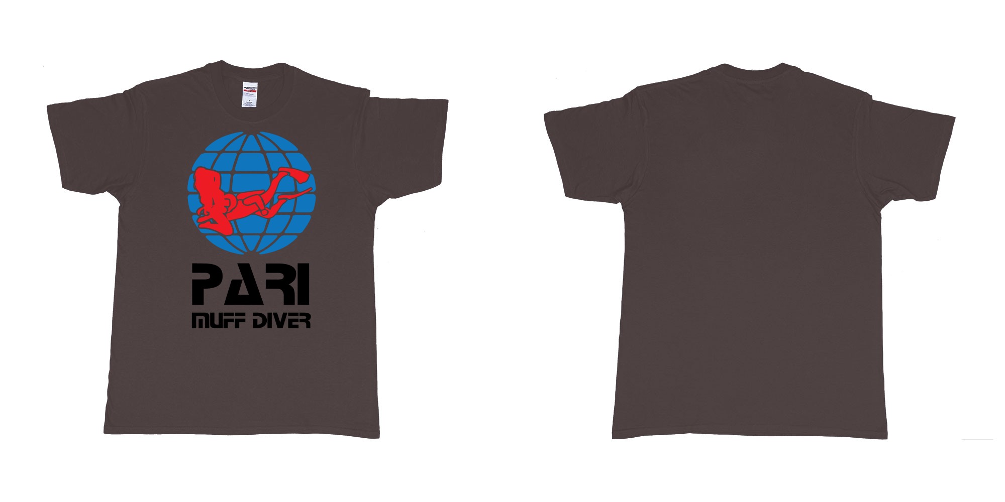 Custom tshirt design PADI muff diver scuba tshirt in fabric color dark-chocolate choice your own text made in Bali by The Pirate Way