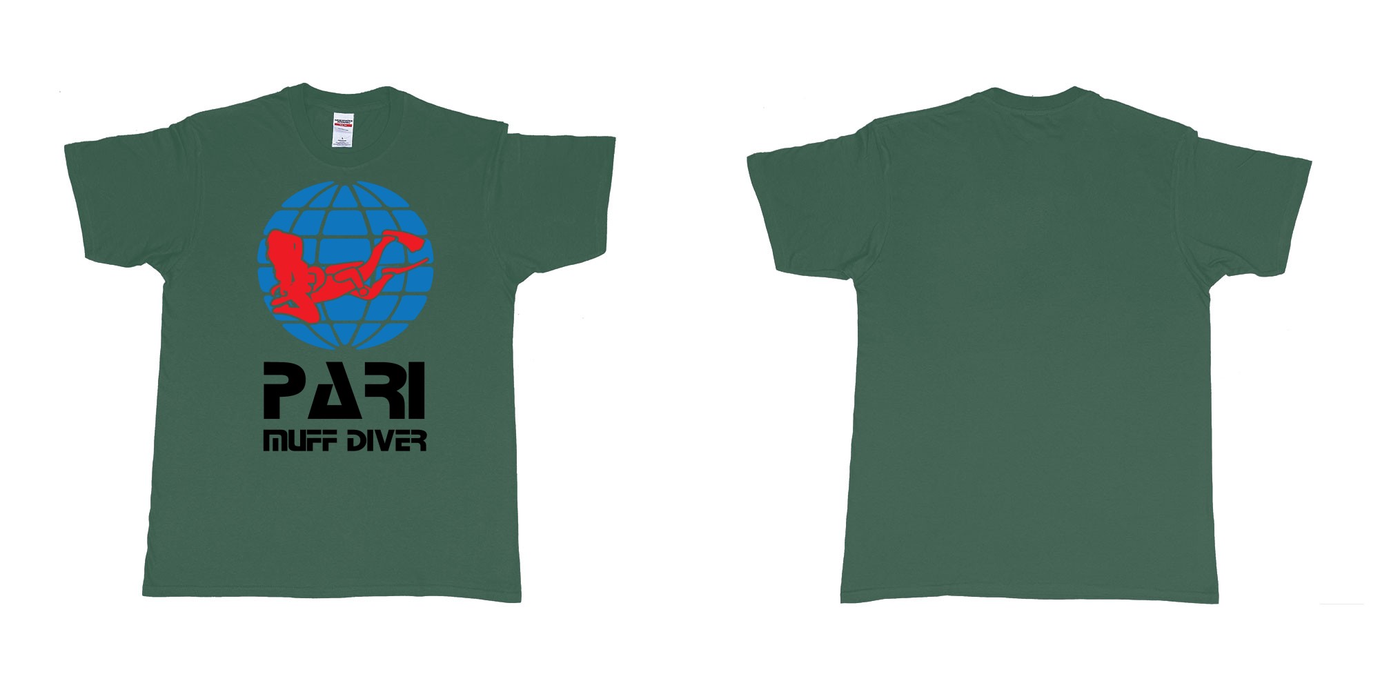 Custom tshirt design PADI muff diver scuba tshirt in fabric color forest-green choice your own text made in Bali by The Pirate Way