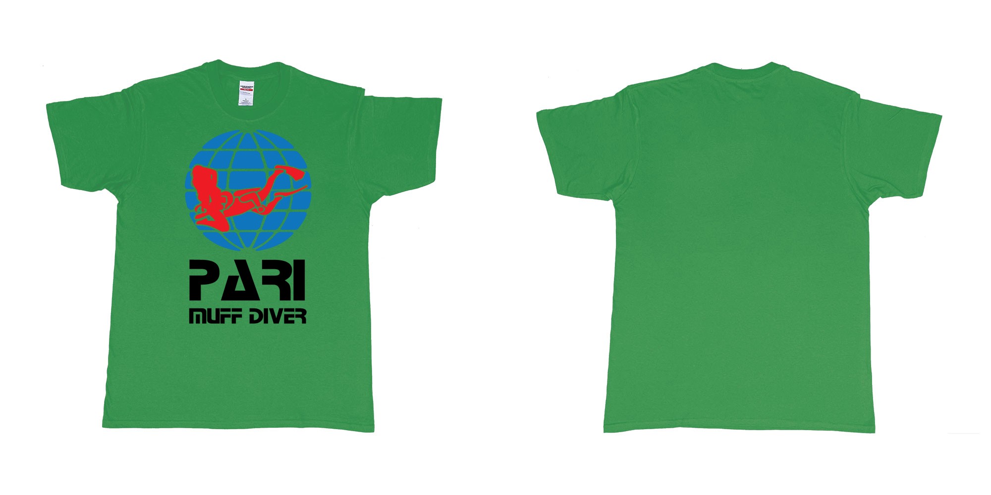 Custom tshirt design PADI muff diver scuba tshirt in fabric color irish-green choice your own text made in Bali by The Pirate Way