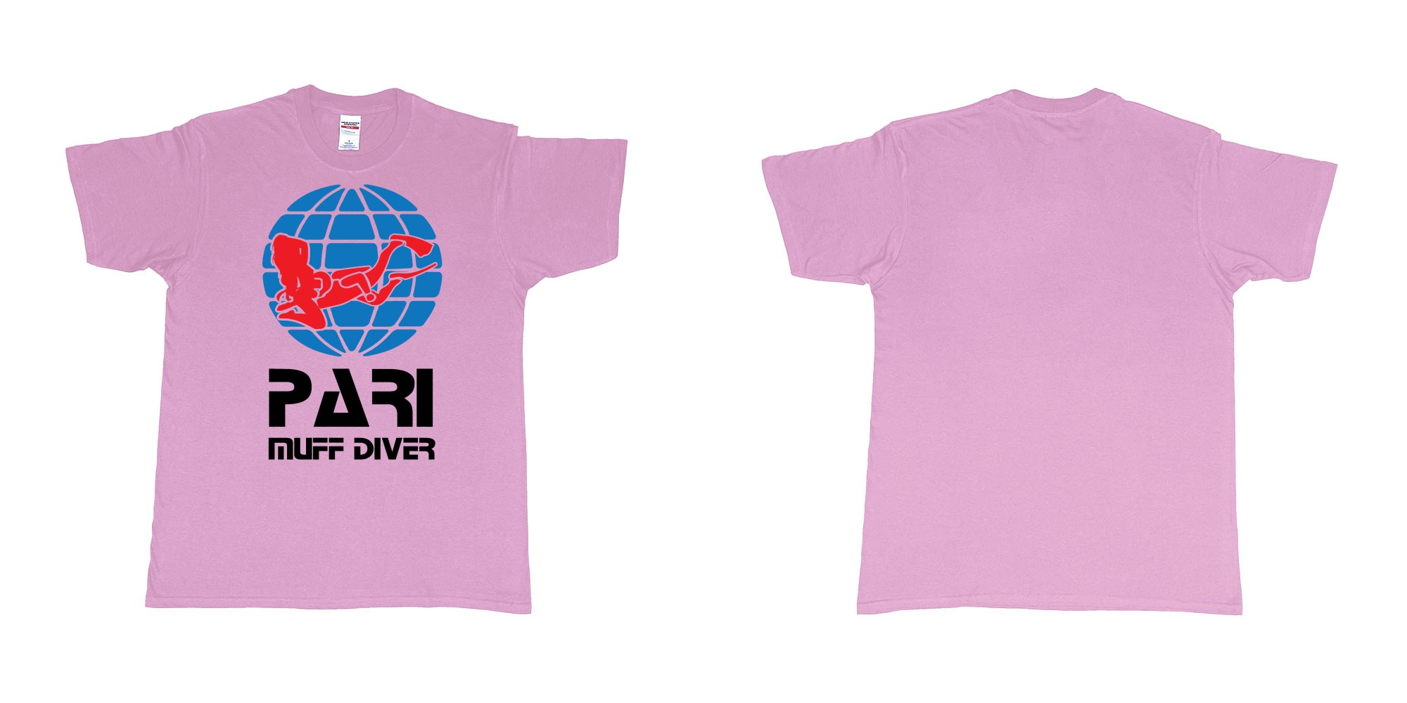 Custom tshirt design PADI muff diver scuba tshirt in fabric color light-pink choice your own text made in Bali by The Pirate Way