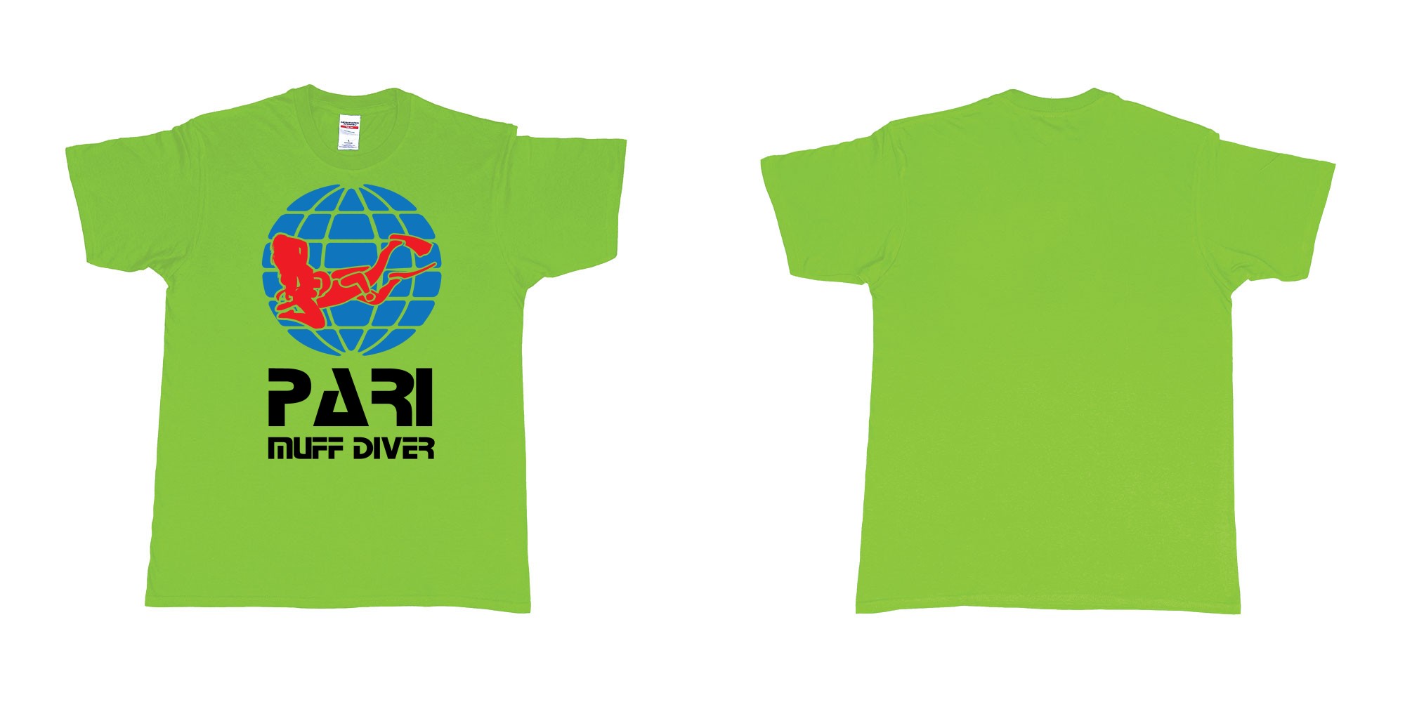 Custom tshirt design PADI muff diver scuba tshirt in fabric color lime choice your own text made in Bali by The Pirate Way