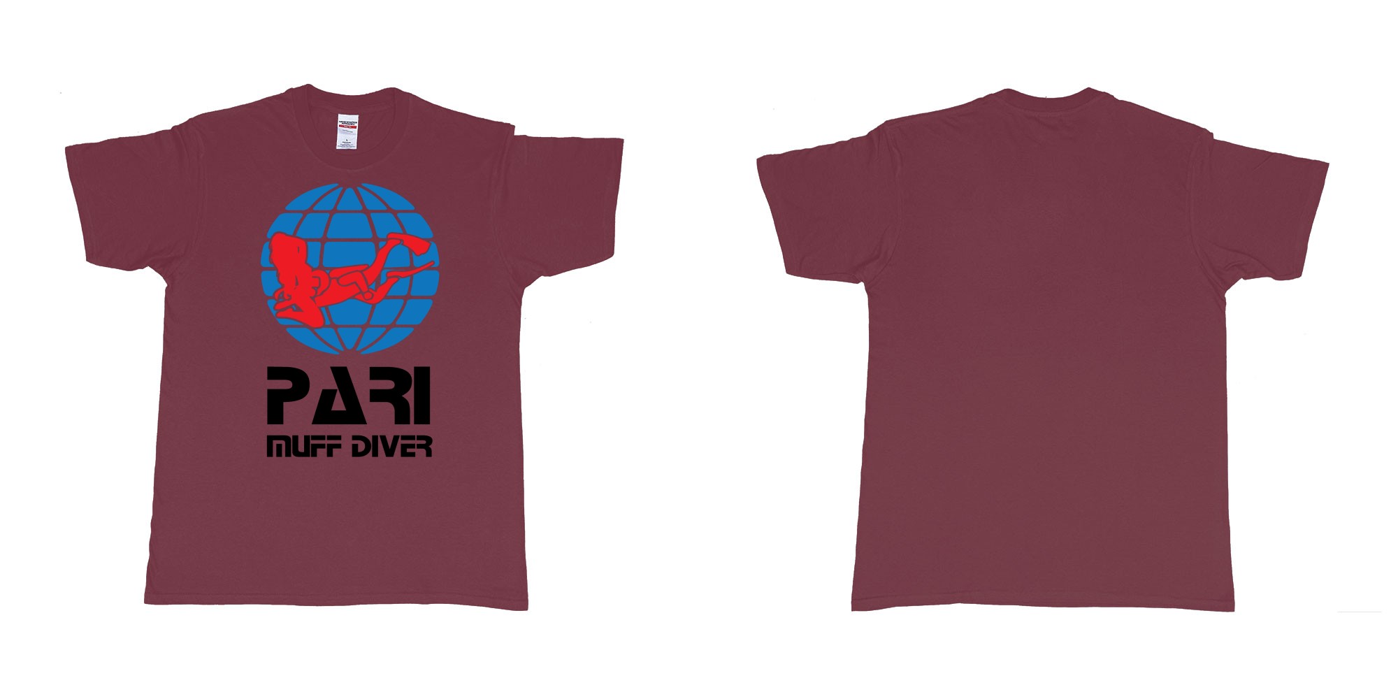 Custom tshirt design PADI muff diver scuba tshirt in fabric color marron choice your own text made in Bali by The Pirate Way