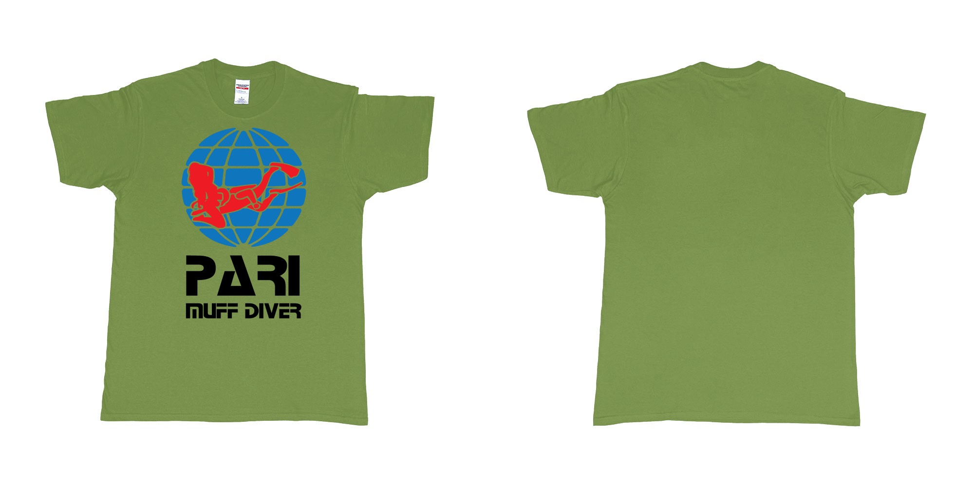 Custom tshirt design PADI muff diver scuba tshirt in fabric color military-green choice your own text made in Bali by The Pirate Way