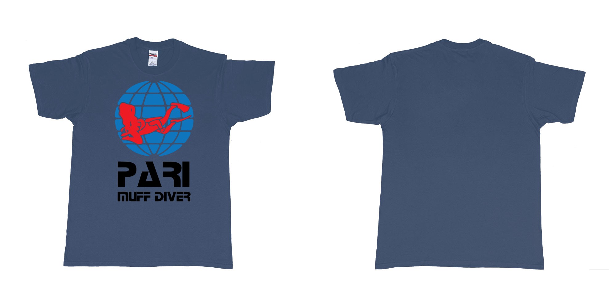 Custom tshirt design PADI muff diver scuba tshirt in fabric color navy choice your own text made in Bali by The Pirate Way