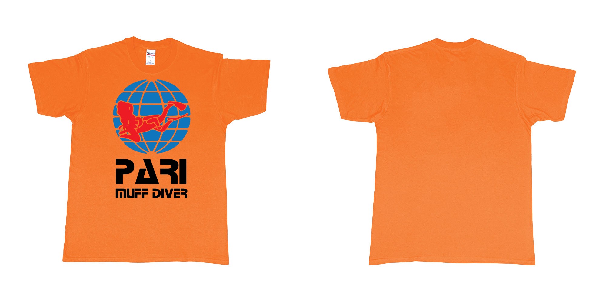 Custom tshirt design PADI muff diver scuba tshirt in fabric color orange choice your own text made in Bali by The Pirate Way
