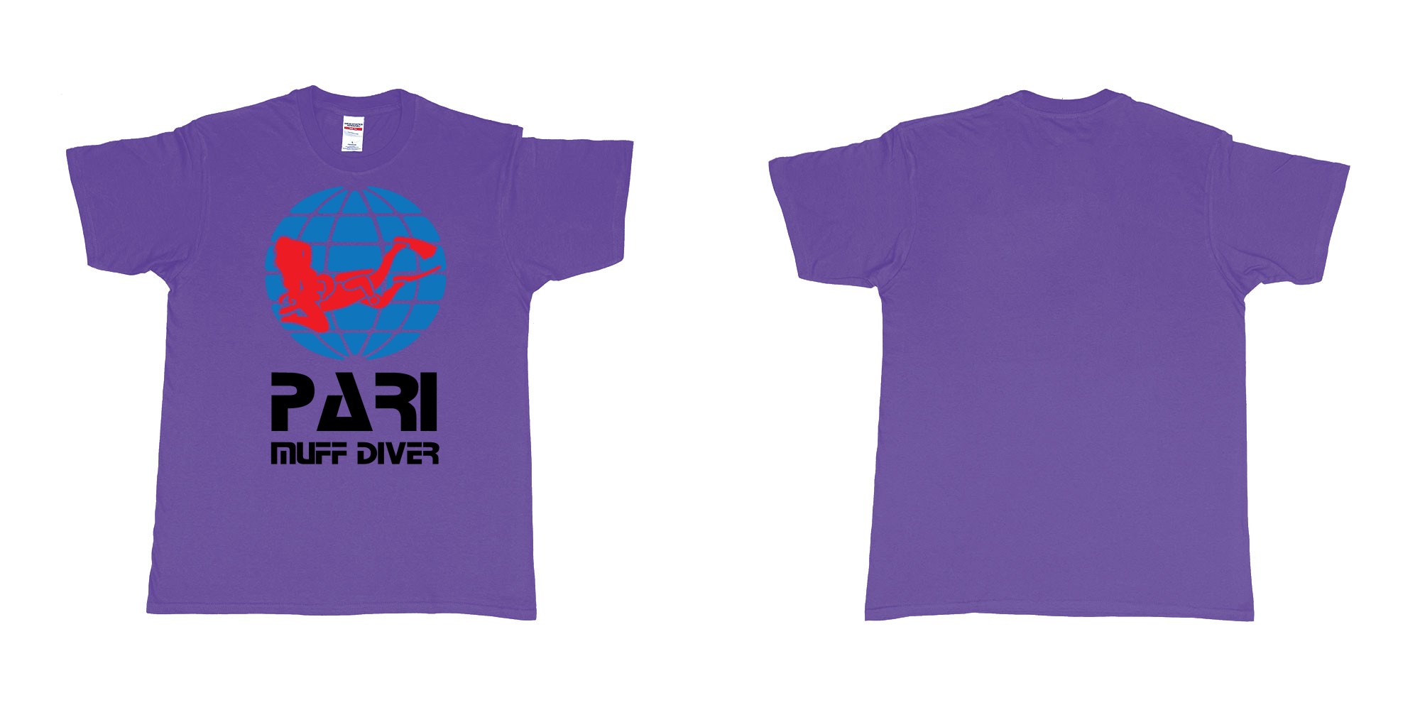 Custom tshirt design PADI muff diver scuba tshirt in fabric color purple choice your own text made in Bali by The Pirate Way