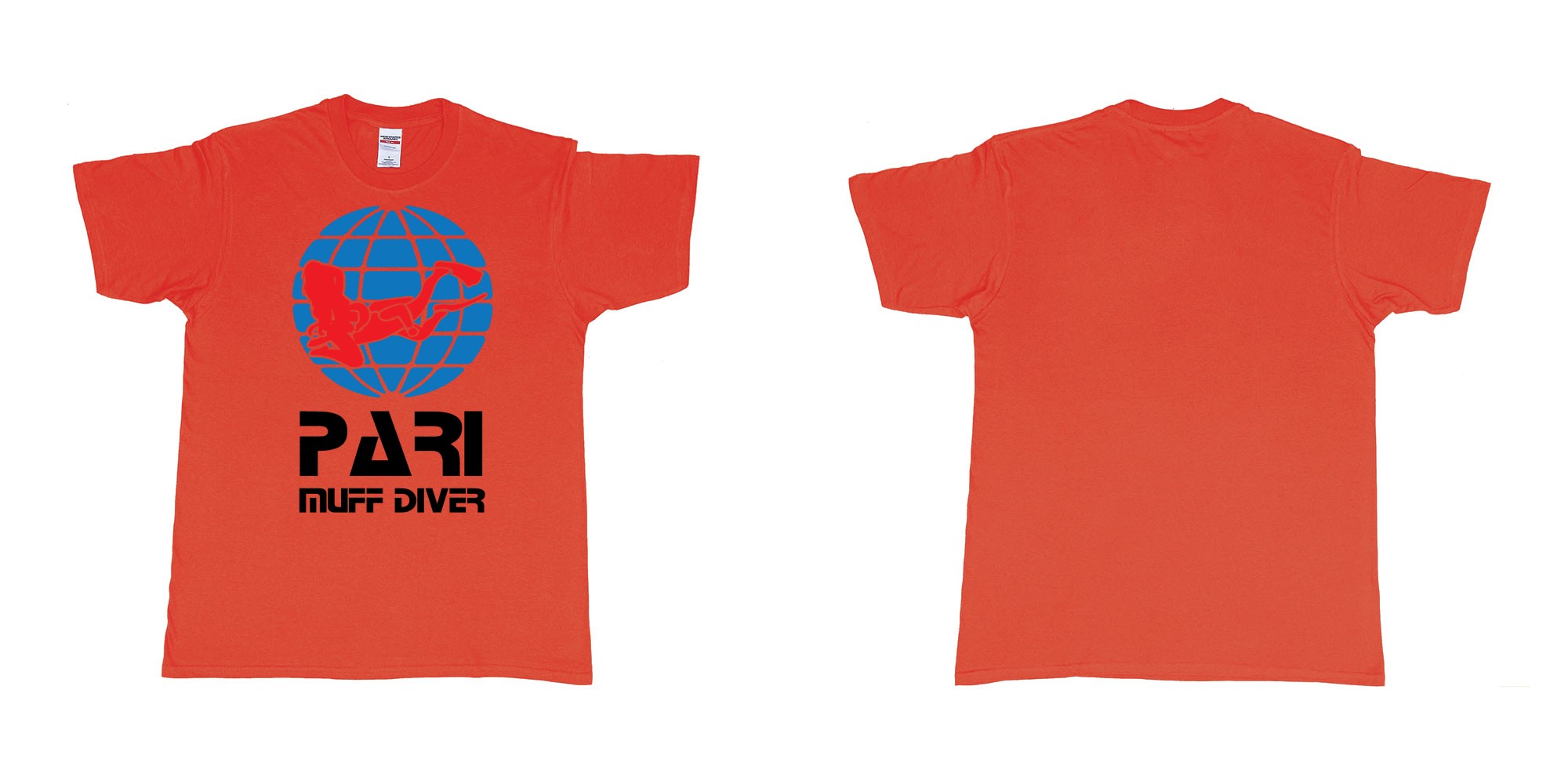 Custom tshirt design PADI muff diver scuba tshirt in fabric color red choice your own text made in Bali by The Pirate Way