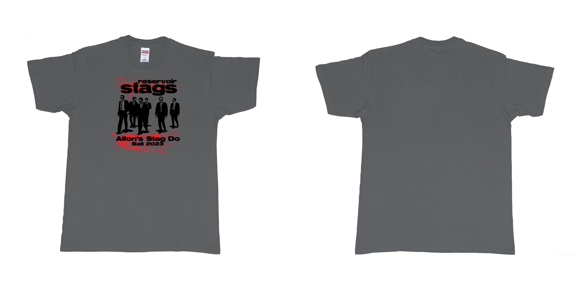 Custom tshirt design Reservoir Dogs Stag in fabric color charcoal choice your own text made in Bali by The Pirate Way
