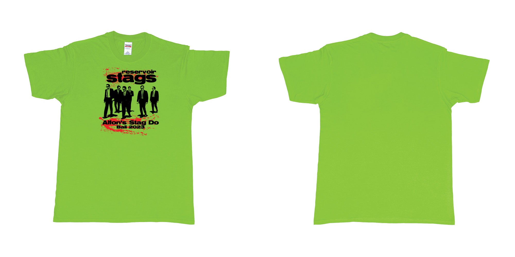 Custom tshirt design Reservoir Dogs Stag in fabric color lime choice your own text made in Bali by The Pirate Way