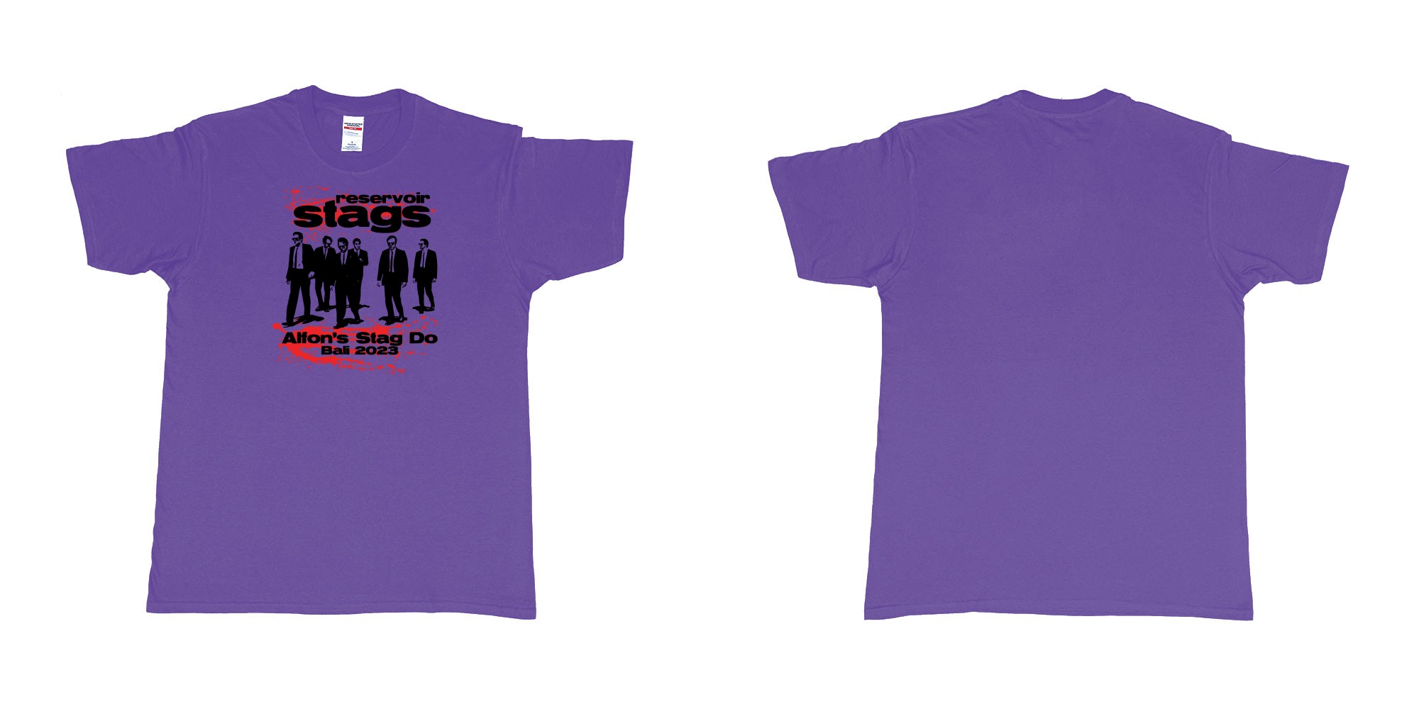 Custom tshirt design Reservoir Dogs Stag in fabric color purple choice your own text made in Bali by The Pirate Way