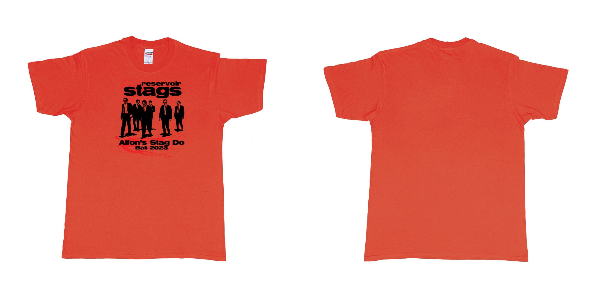 Custom tshirt design Reservoir Dogs Stag in fabric color red choice your own text made in Bali by The Pirate Way