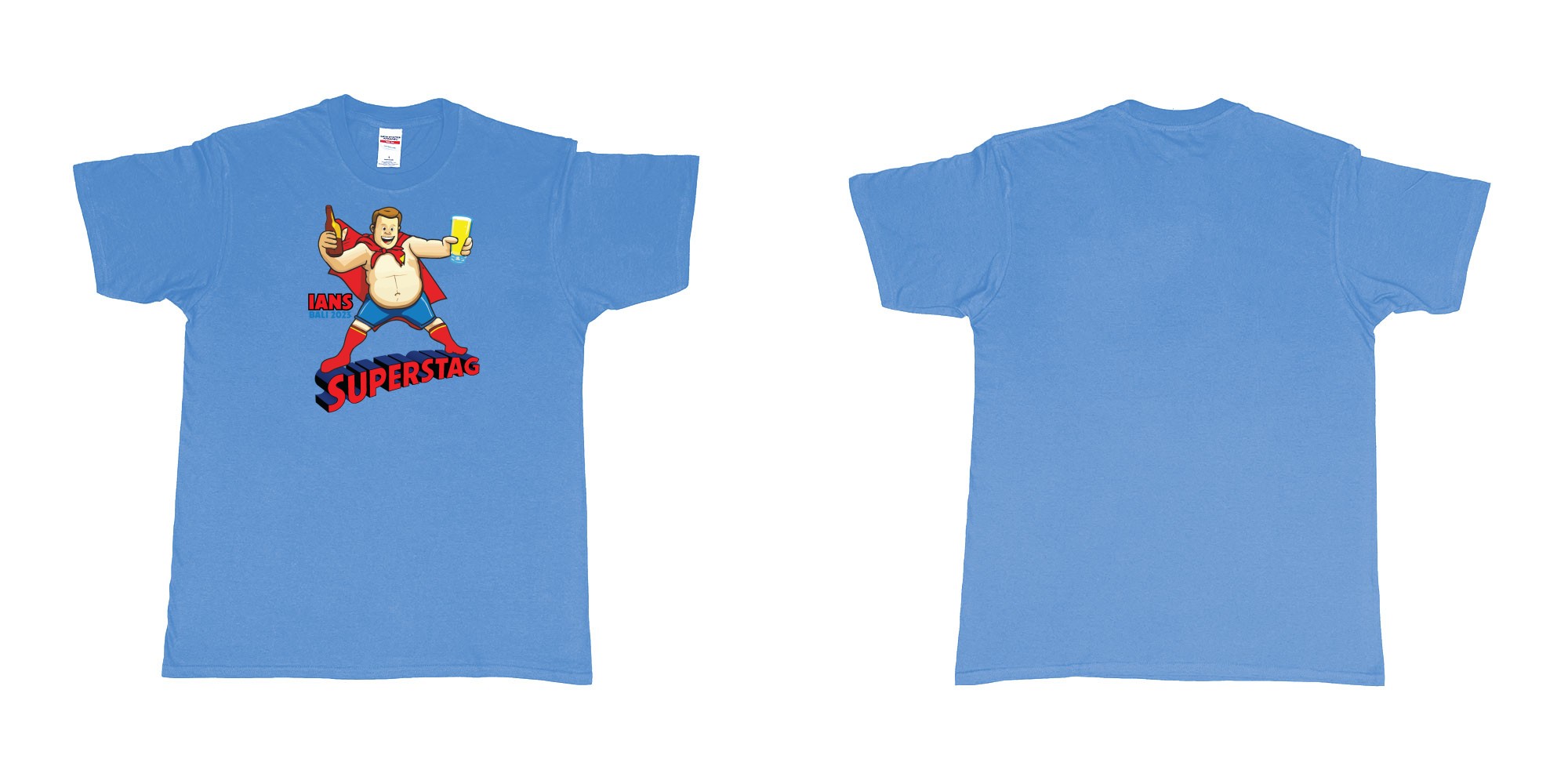 Custom tshirt design Super Man Stag in fabric color carolina-blue choice your own text made in Bali by The Pirate Way