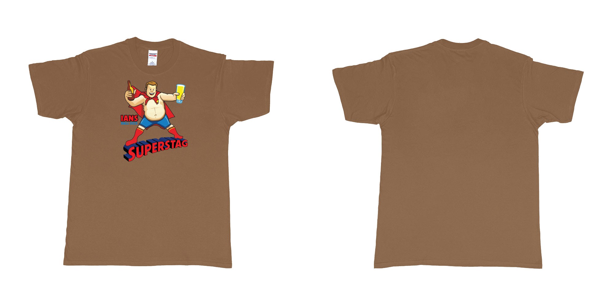 Custom tshirt design Super Man Stag in fabric color chestnut choice your own text made in Bali by The Pirate Way