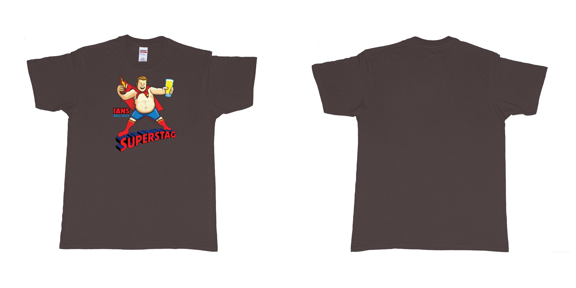 Custom tshirt design Super Man Stag in fabric color dark-chocolate choice your own text made in Bali by The Pirate Way