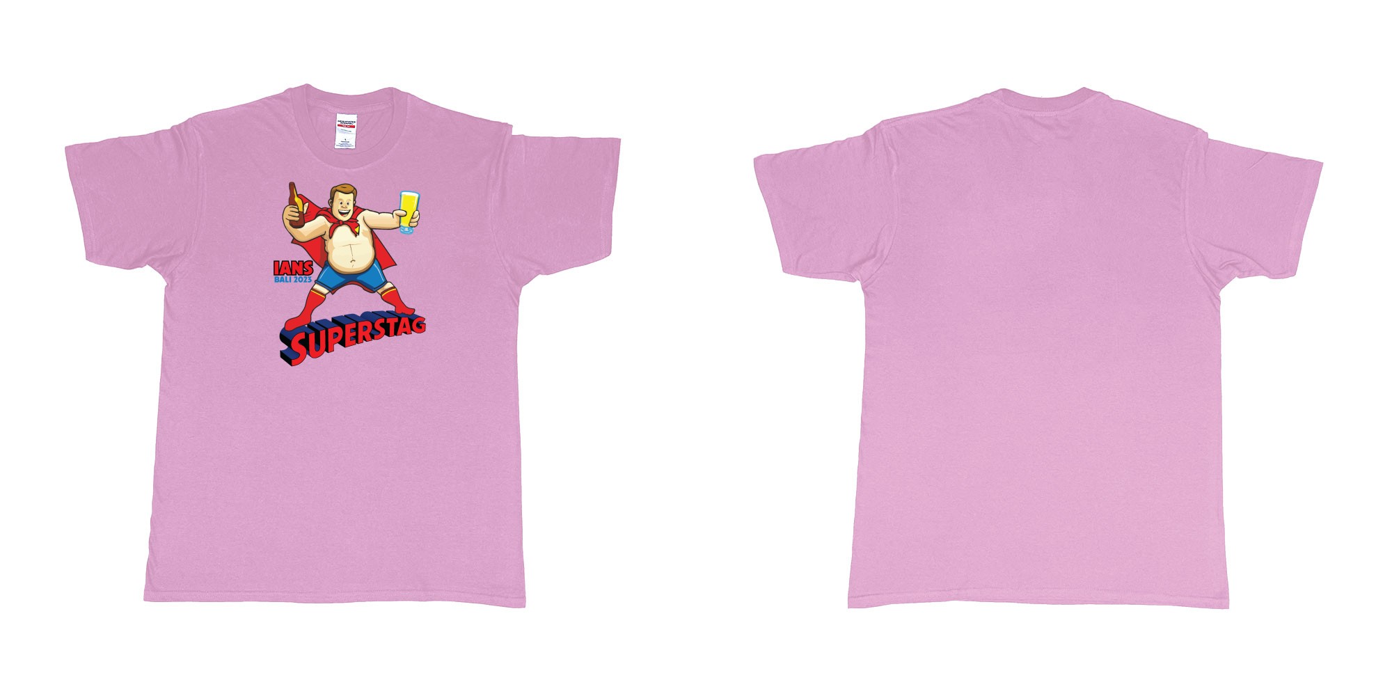 Custom tshirt design Super Man Stag in fabric color light-pink choice your own text made in Bali by The Pirate Way