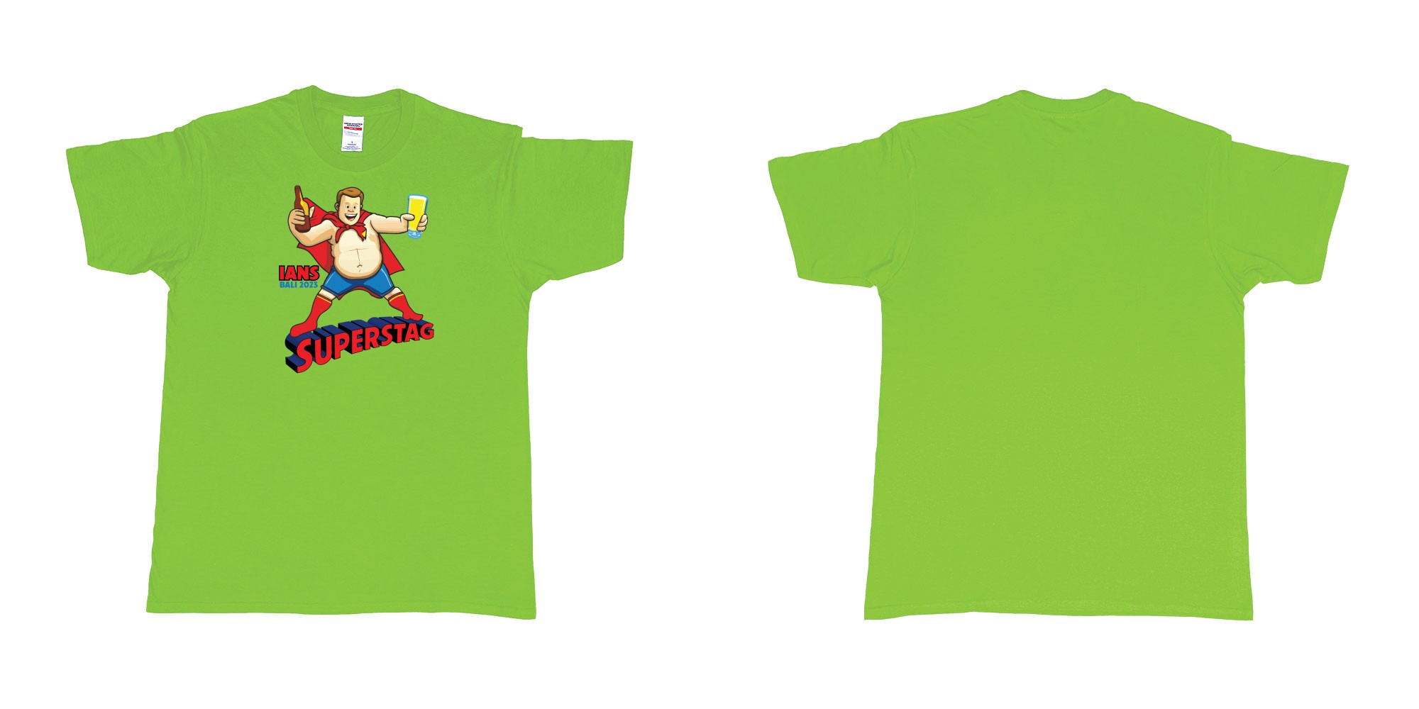 Custom tshirt design Super Man Stag in fabric color lime choice your own text made in Bali by The Pirate Way