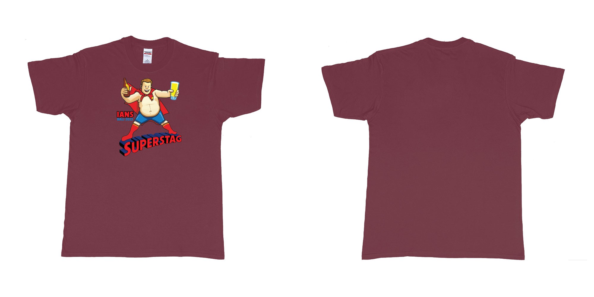 Custom tshirt design Super Man Stag in fabric color marron choice your own text made in Bali by The Pirate Way