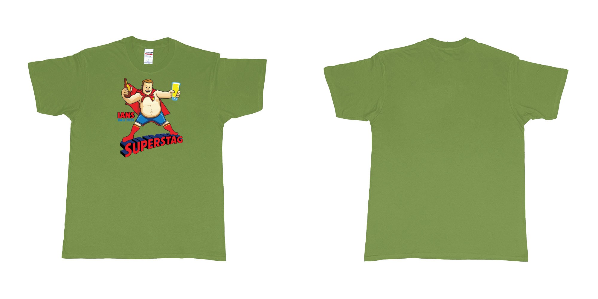 Custom tshirt design Super Man Stag in fabric color military-green choice your own text made in Bali by The Pirate Way