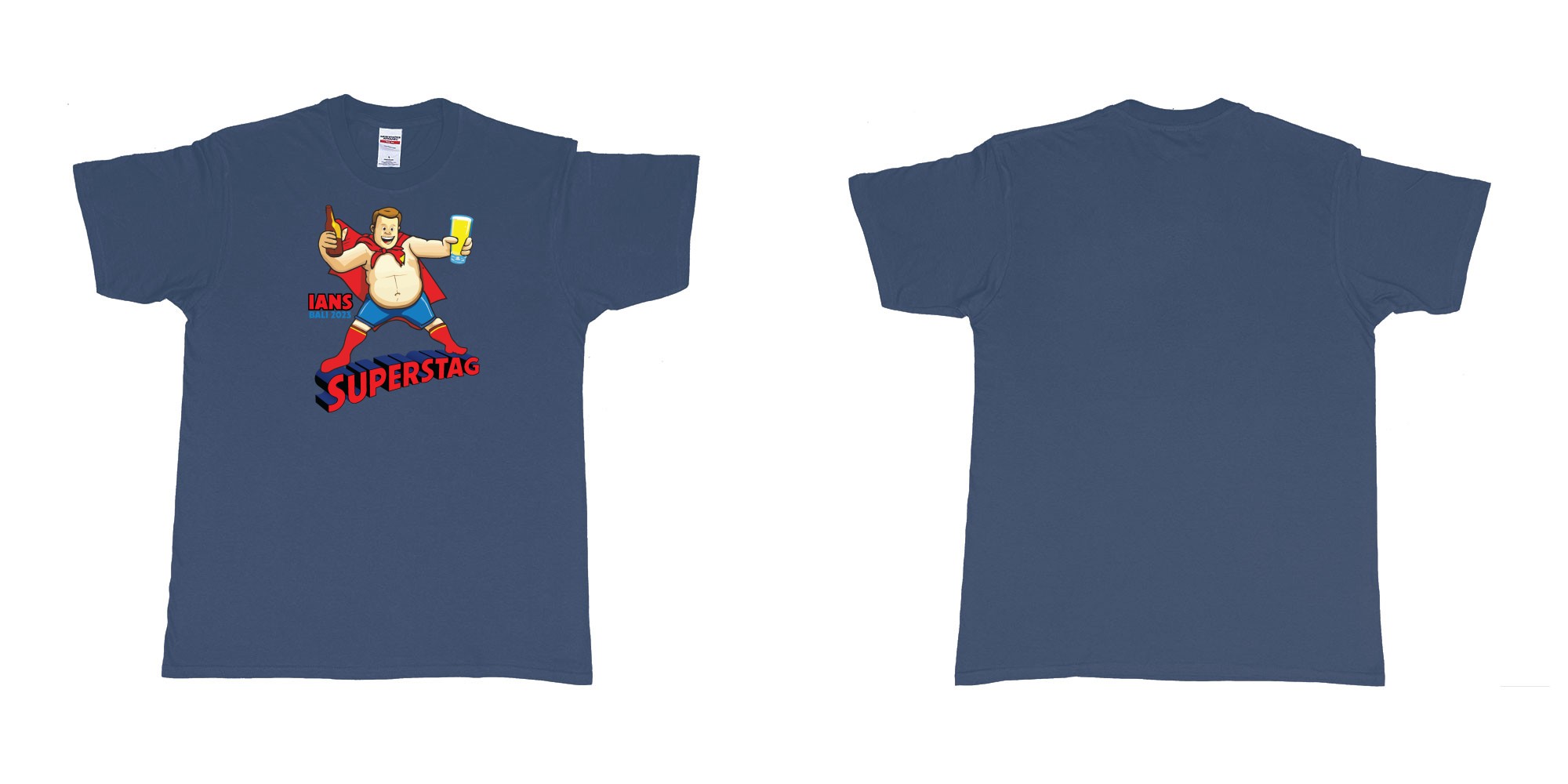 Custom tshirt design Super Man Stag in fabric color navy choice your own text made in Bali by The Pirate Way