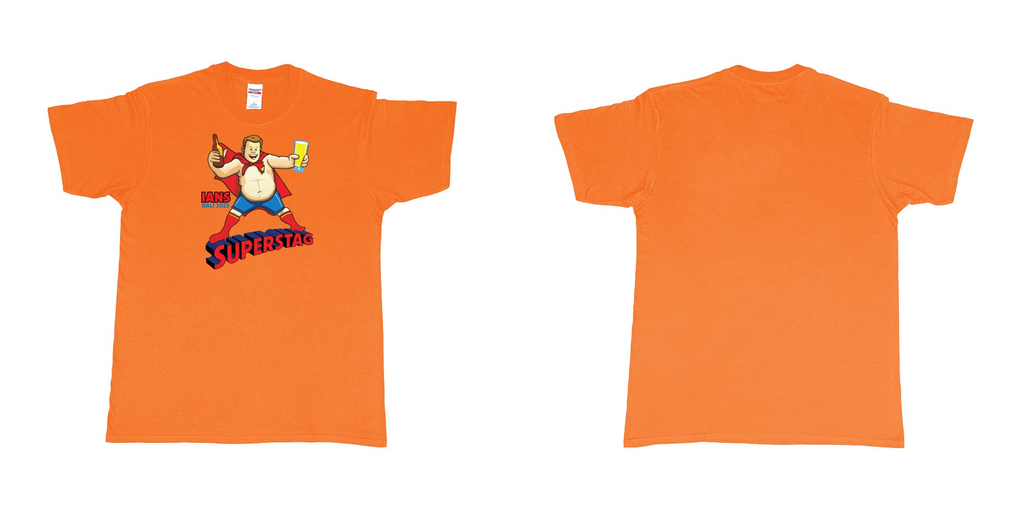 Custom tshirt design Super Man Stag in fabric color orange choice your own text made in Bali by The Pirate Way