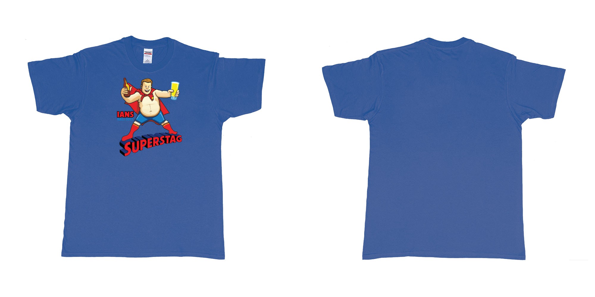 Custom tshirt design Super Man Stag in fabric color royal-blue choice your own text made in Bali by The Pirate Way
