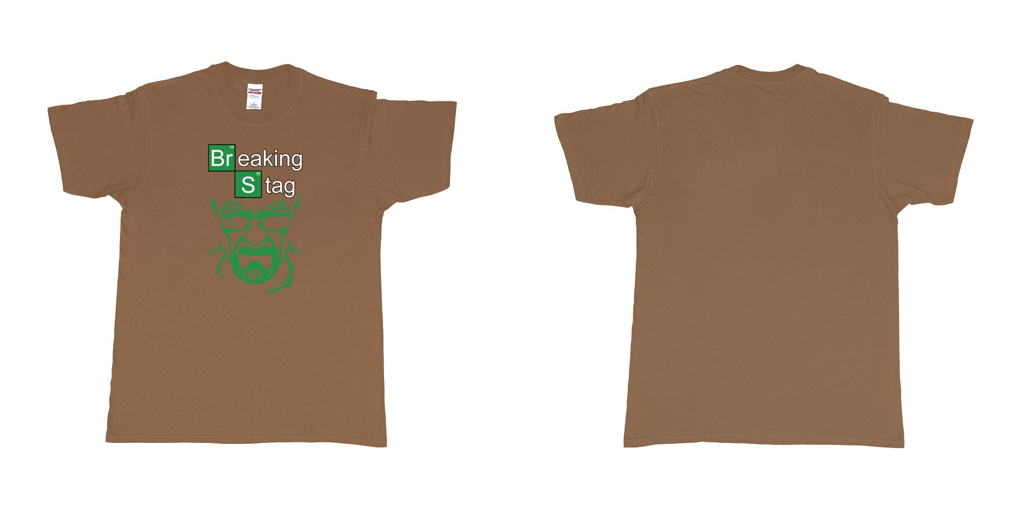 Custom tshirt design TPW Braking Bad Stag in fabric color chestnut choice your own text made in Bali by The Pirate Way