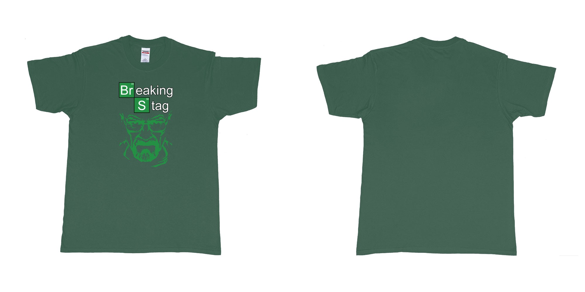 Custom tshirt design TPW Braking Bad Stag in fabric color forest-green choice your own text made in Bali by The Pirate Way