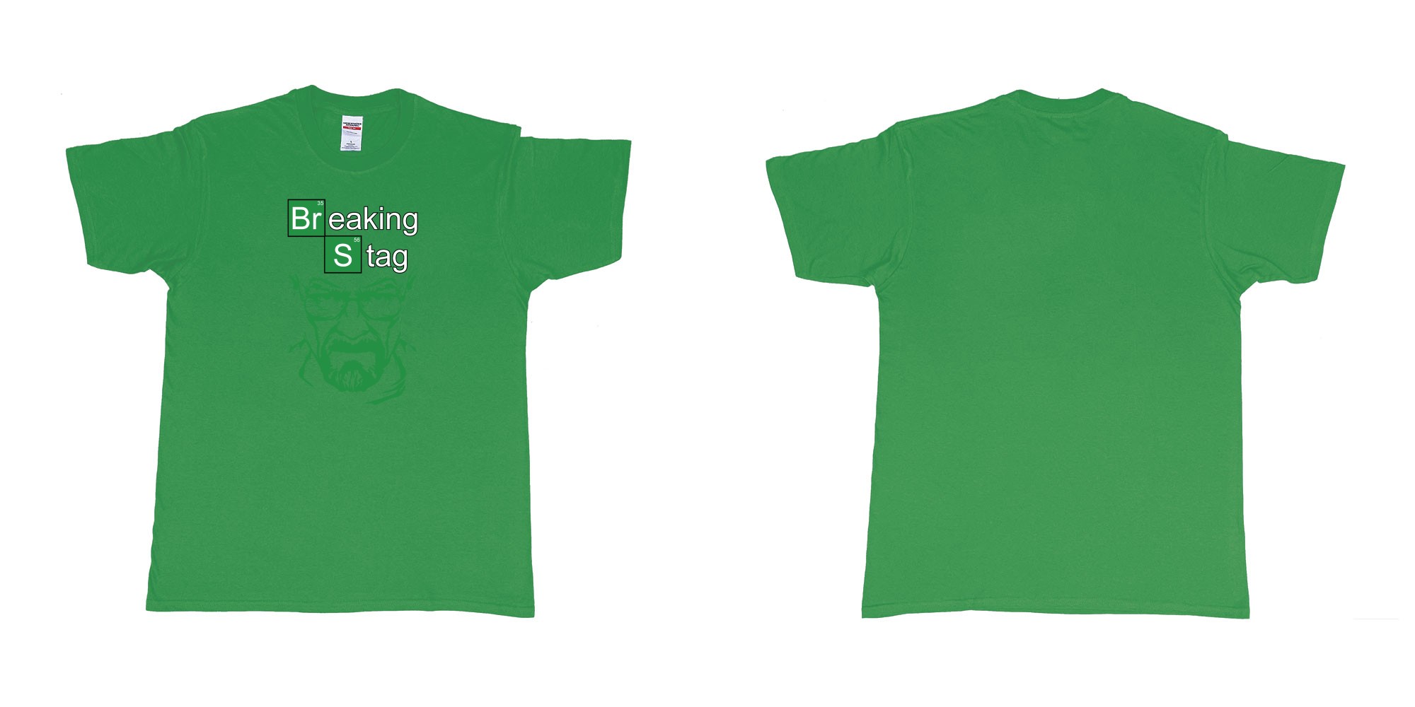 Custom tshirt design TPW Braking Bad Stag in fabric color irish-green choice your own text made in Bali by The Pirate Way