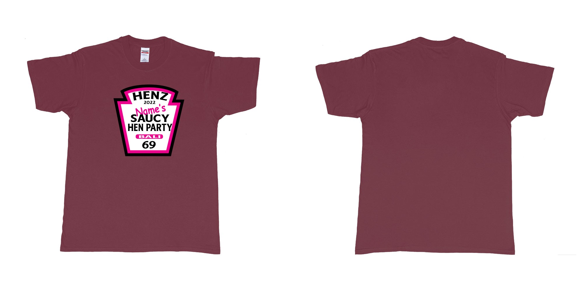 Custom tshirt design TPW Heinz ketchup hen night in fabric color marron choice your own text made in Bali by The Pirate Way