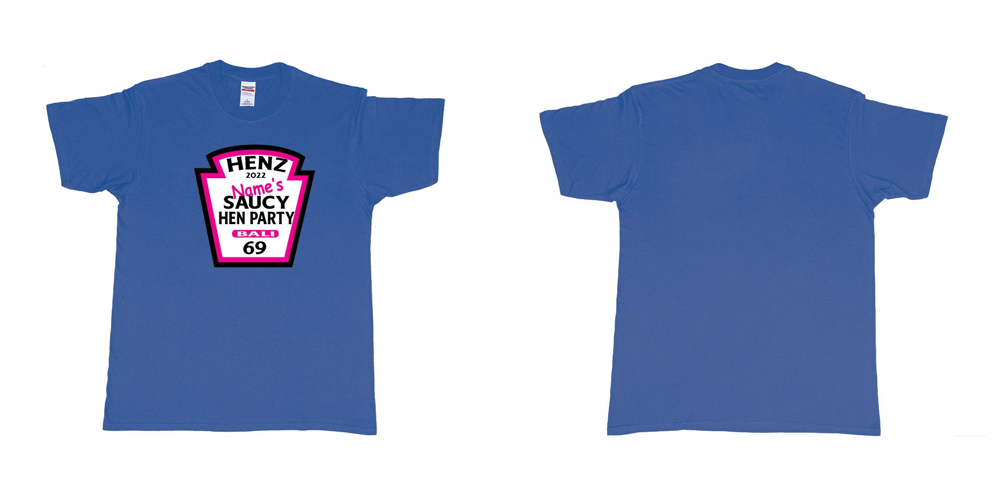 Custom tshirt design TPW Heinz ketchup hen night in fabric color royal-blue choice your own text made in Bali by The Pirate Way
