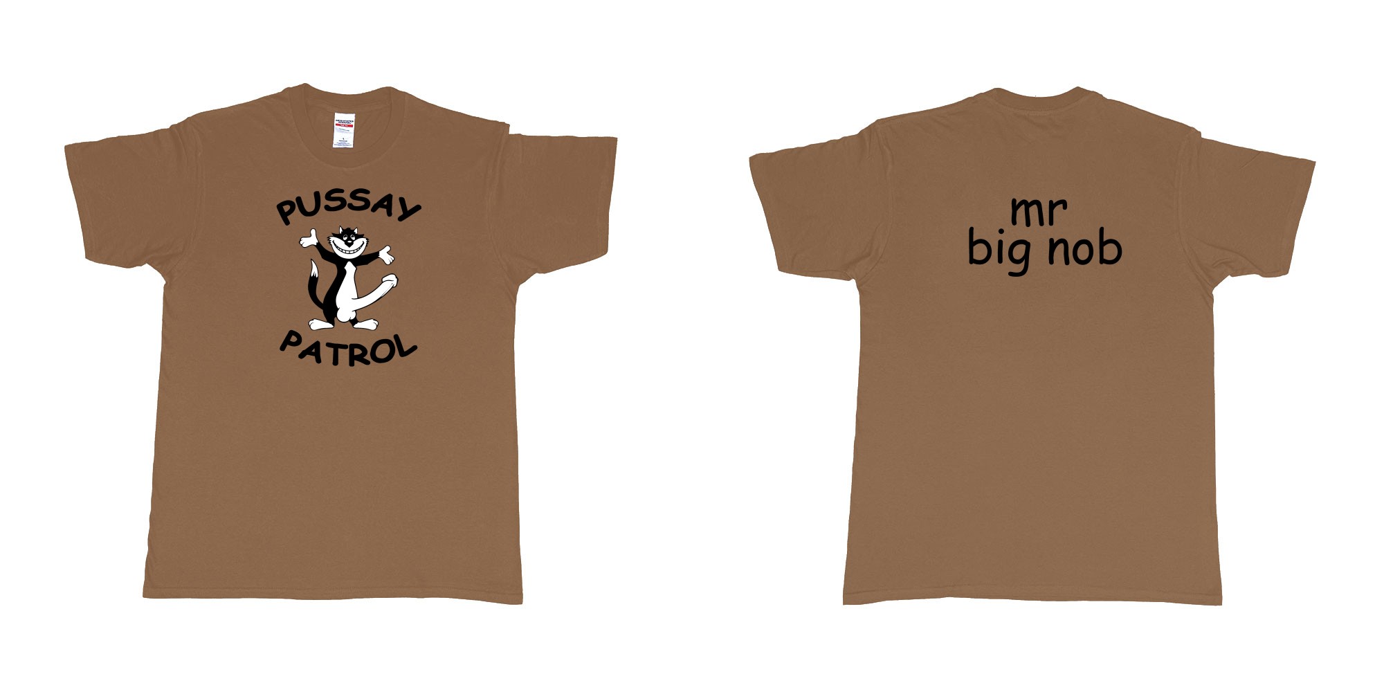 Custom tshirt design TPW Pussay Patrol in fabric color chestnut choice your own text made in Bali by The Pirate Way