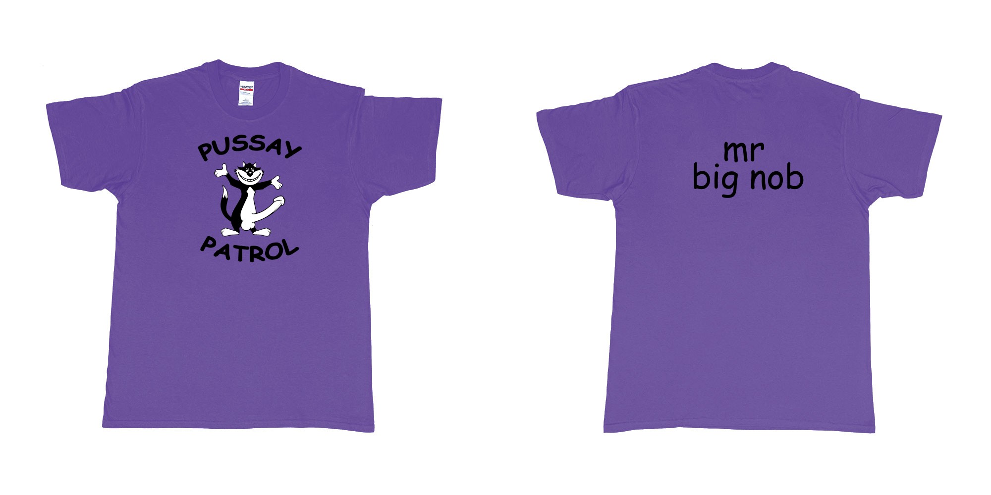 Custom tshirt design TPW Pussay Patrol in fabric color purple choice your own text made in Bali by The Pirate Way