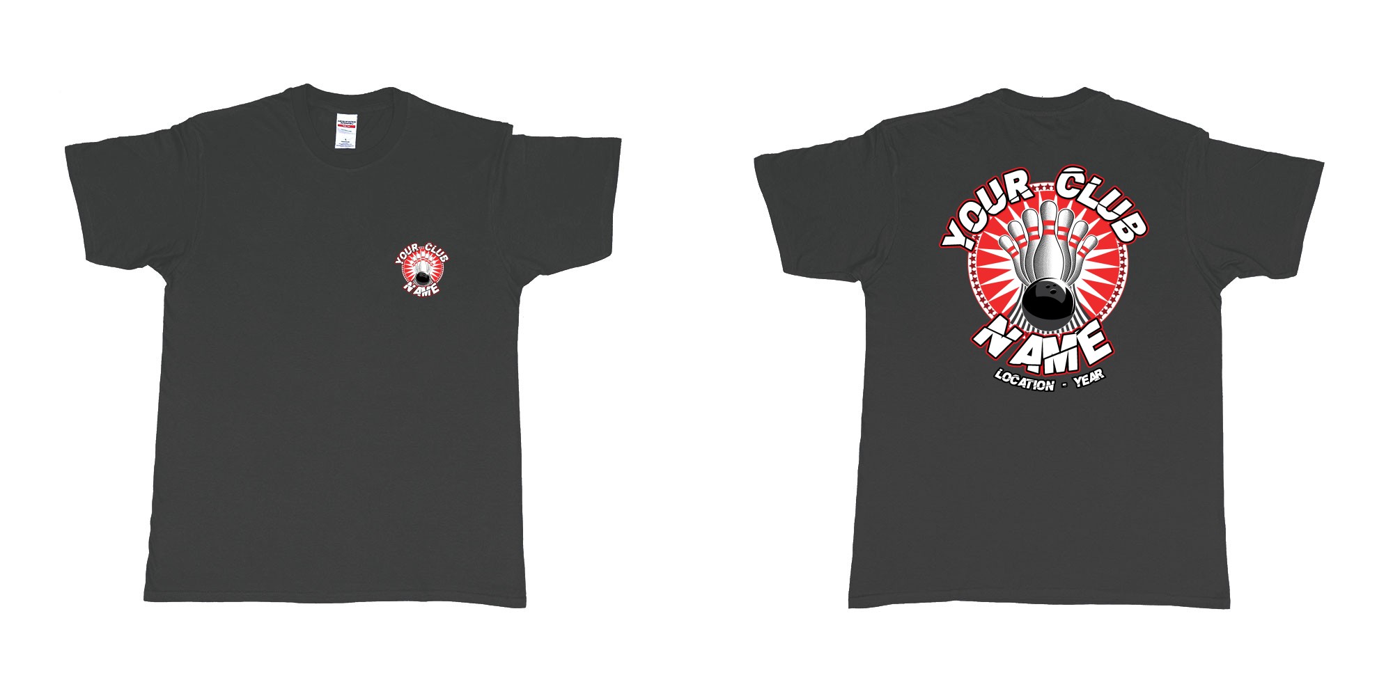Custom tshirt design TPW strike bowling in fabric color black choice your own text made in Bali by The Pirate Way