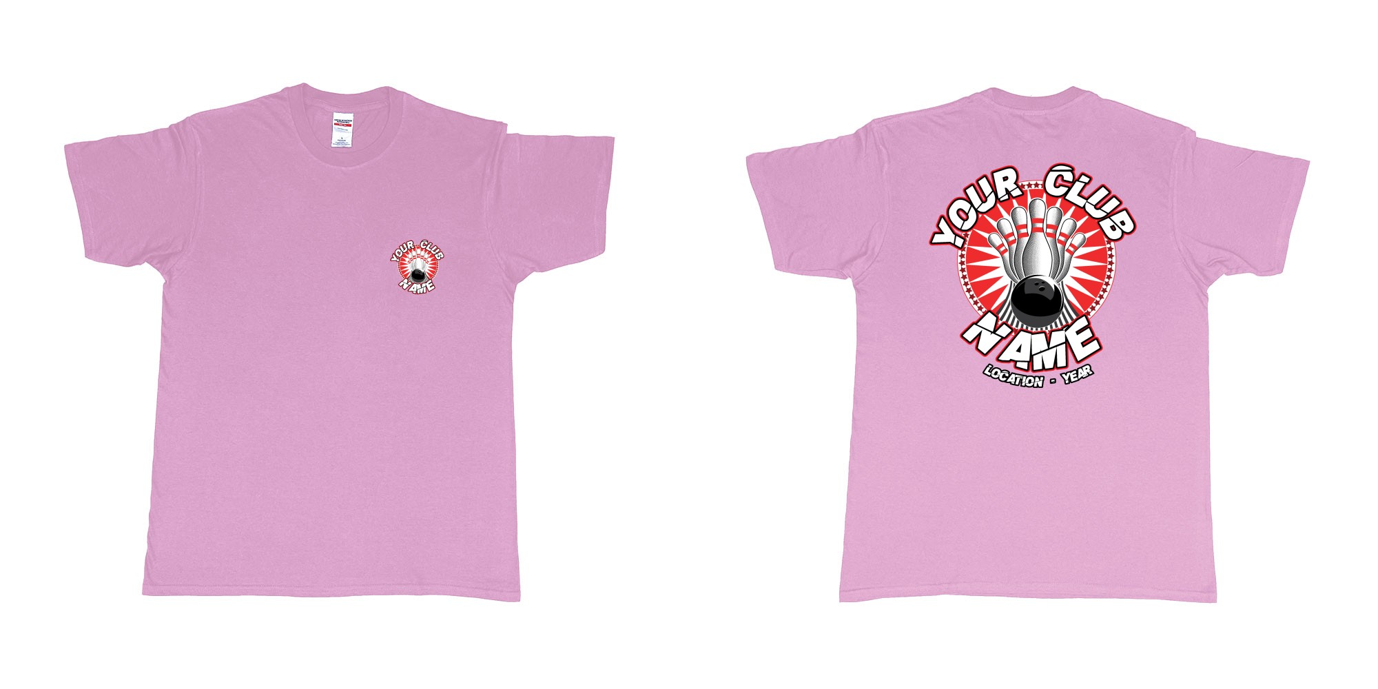 Custom tshirt design TPW strike bowling in fabric color light-pink choice your own text made in Bali by The Pirate Way