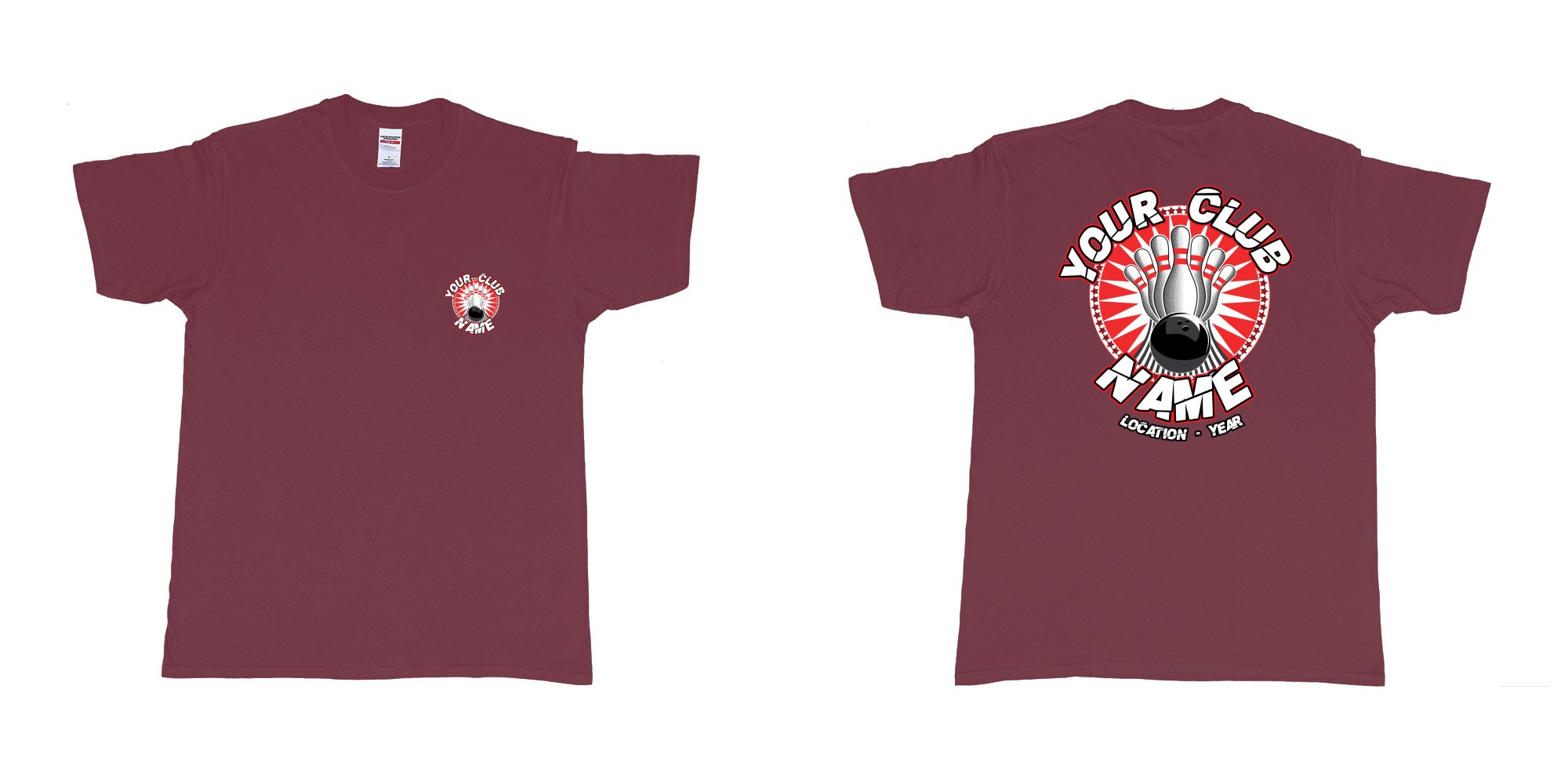 Custom tshirt design TPW strike bowling in fabric color marron choice your own text made in Bali by The Pirate Way