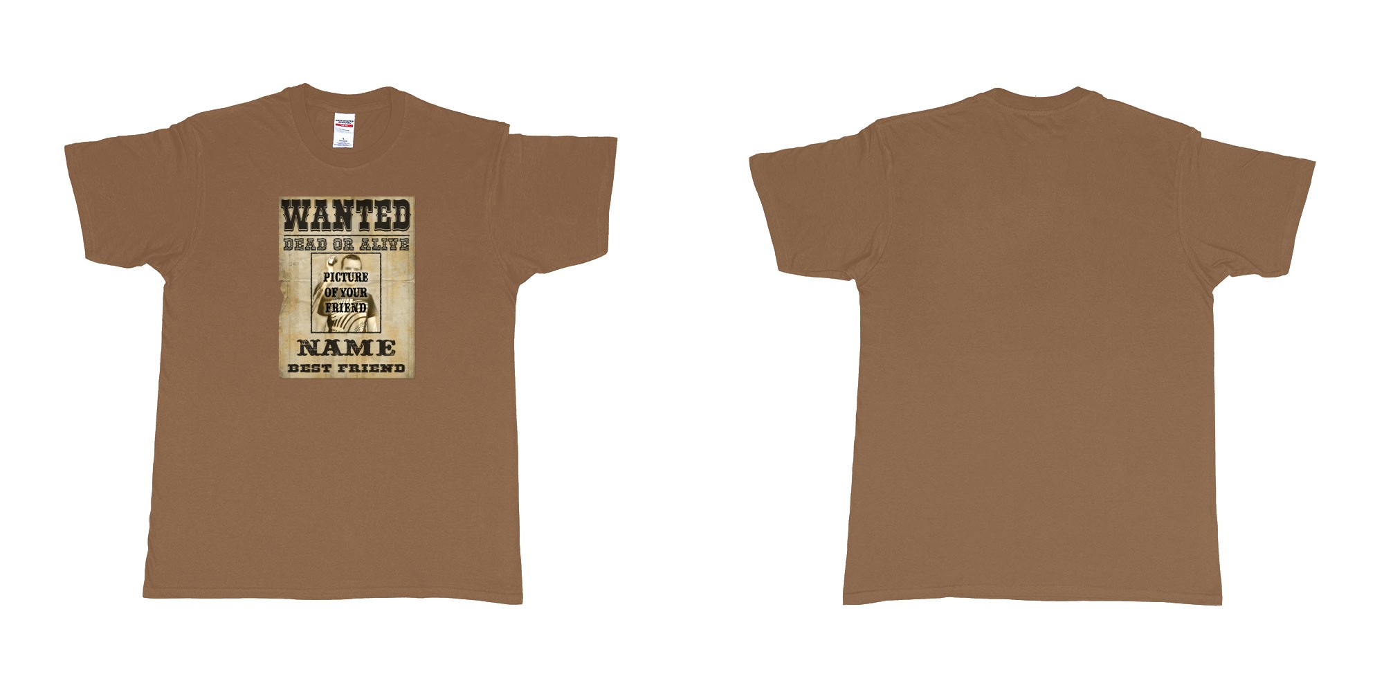 Custom tshirt design Wanted Poster in fabric color chestnut choice your own text made in Bali by The Pirate Way