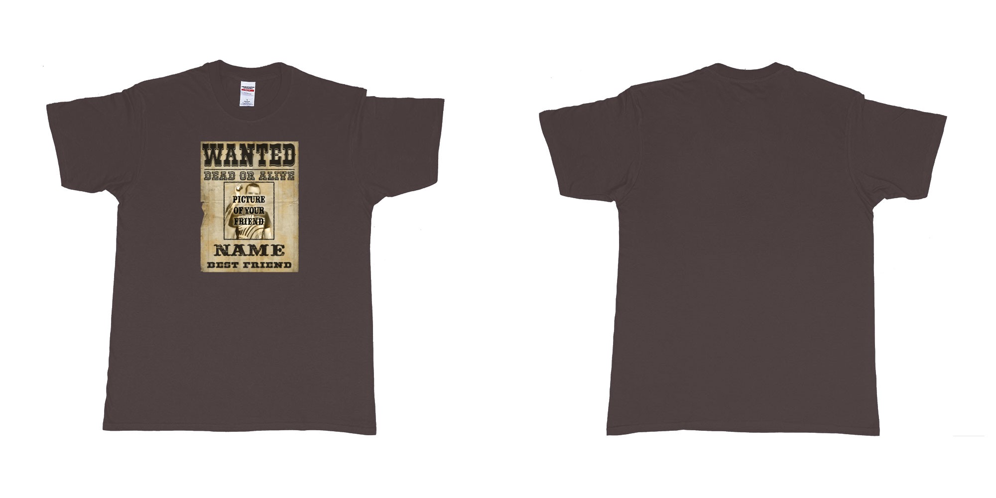 Custom tshirt design Wanted Poster in fabric color dark-chocolate choice your own text made in Bali by The Pirate Way