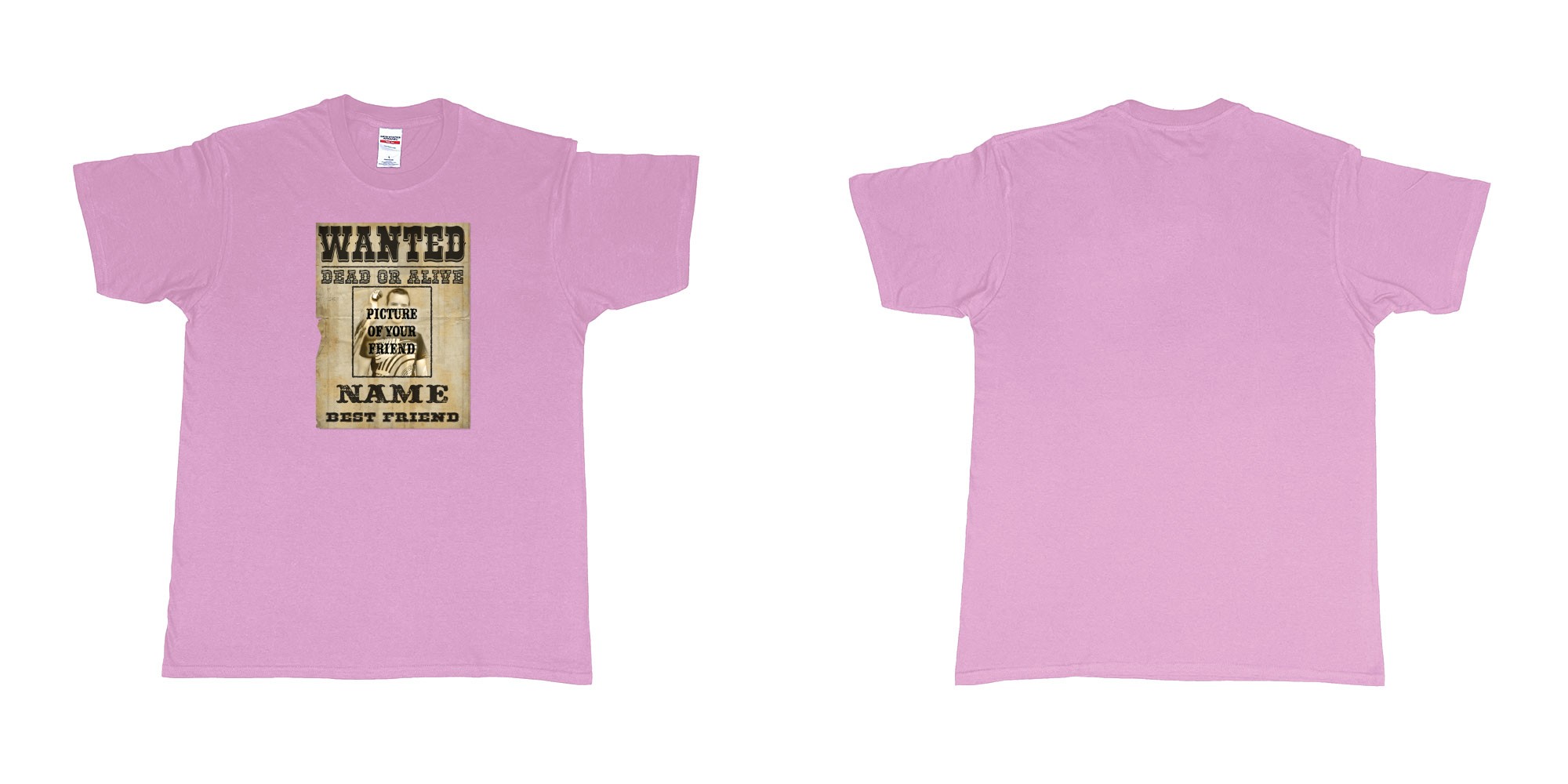 Custom tshirt design Wanted Poster in fabric color light-pink choice your own text made in Bali by The Pirate Way