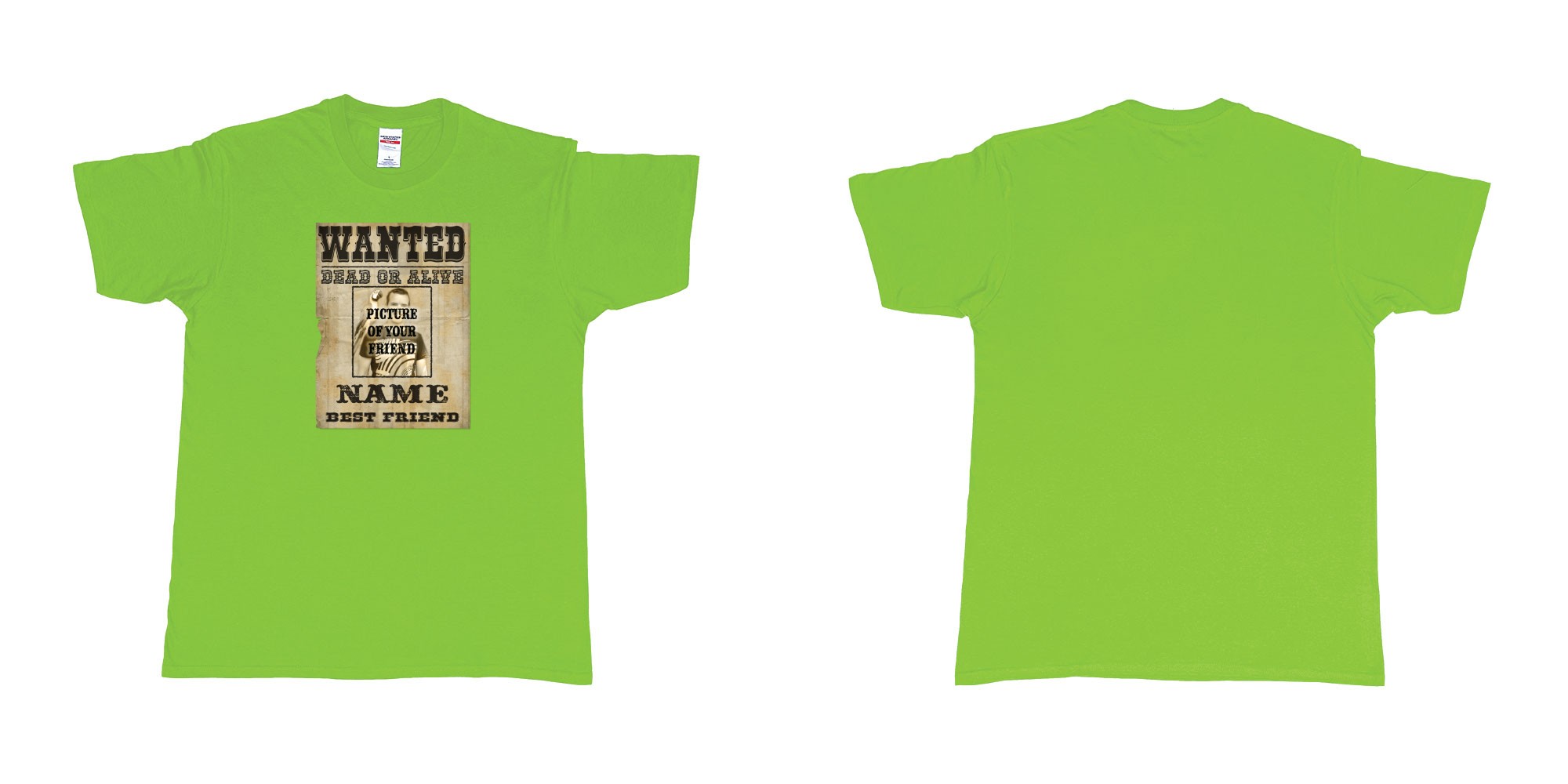 Custom tshirt design Wanted Poster in fabric color lime choice your own text made in Bali by The Pirate Way