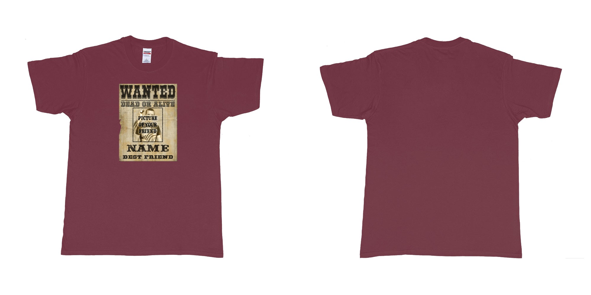 Custom tshirt design Wanted Poster in fabric color marron choice your own text made in Bali by The Pirate Way