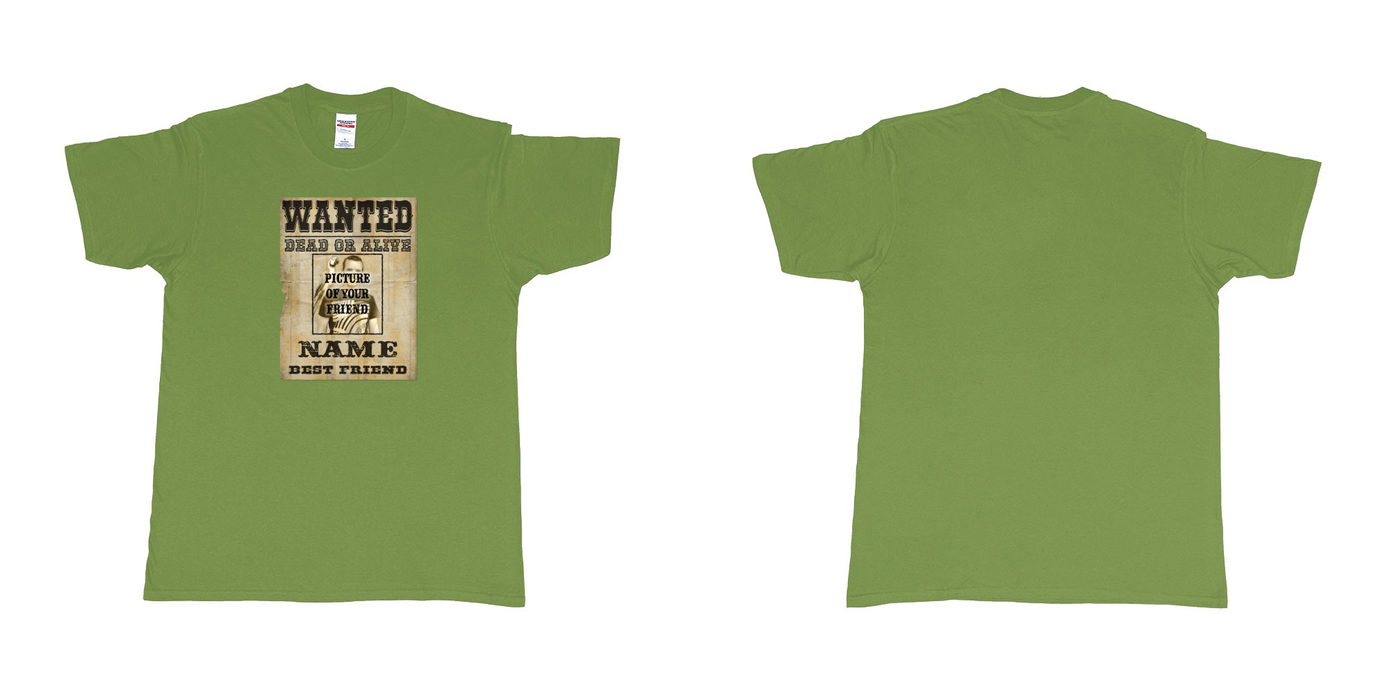 Custom tshirt design Wanted Poster in fabric color military-green choice your own text made in Bali by The Pirate Way
